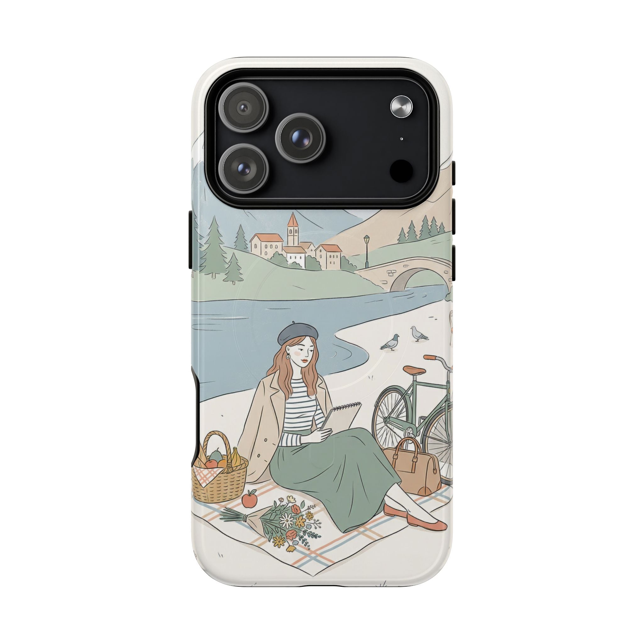Scenic Picnic MagSafe iPhone Case | Vintage Bicycle & Mountain Illustration