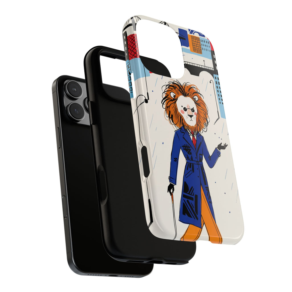 Lion Gentleman iPhone Case | Dapper Lion in City Rain