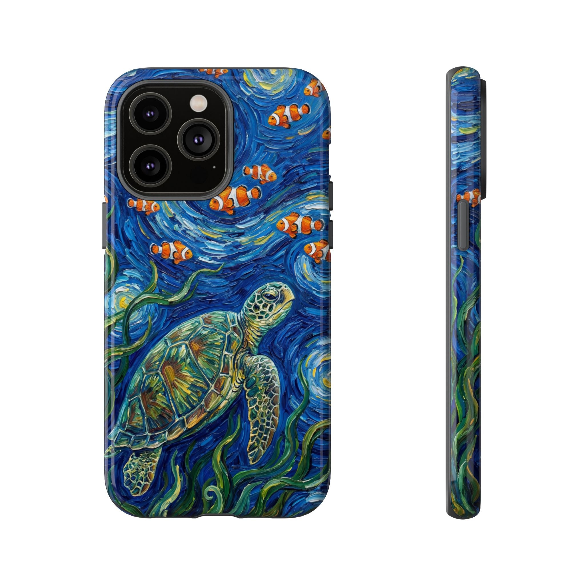 Sea Turtle & Clownfish Tough iPhone Case | Van Gogh Style Ocean Art