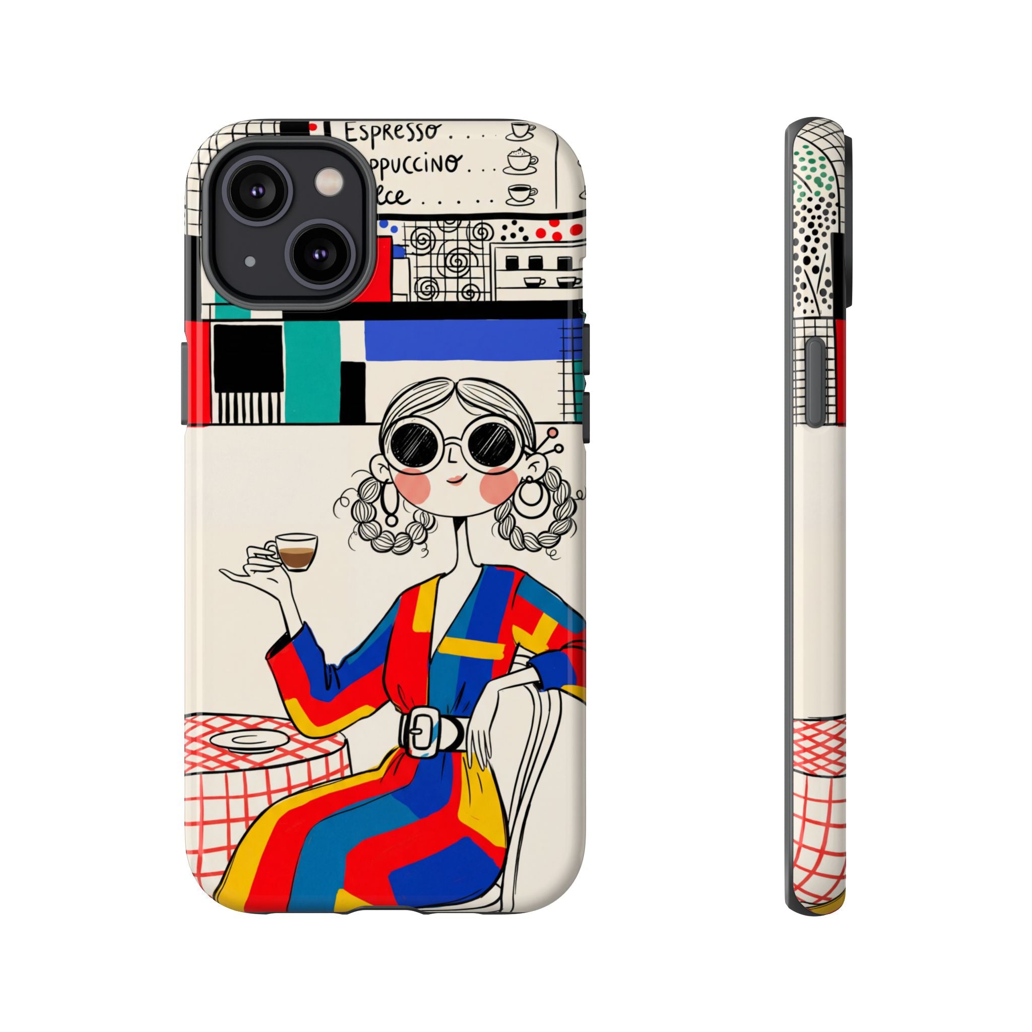 Retro Cafe iPhone Case | Colourful Chic Woman Illustration