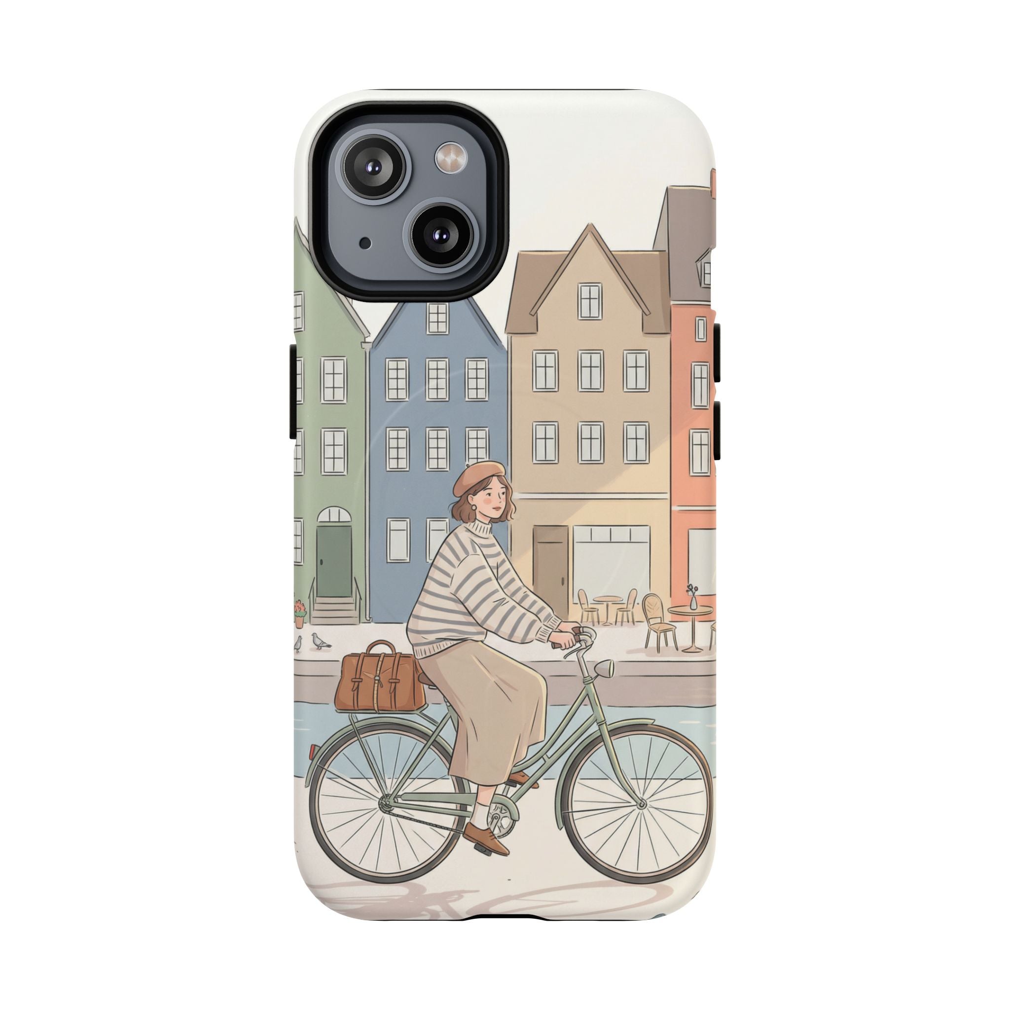 City Bike MagSafe iPhone Case | Cozy European Street Illustration Tough Cases