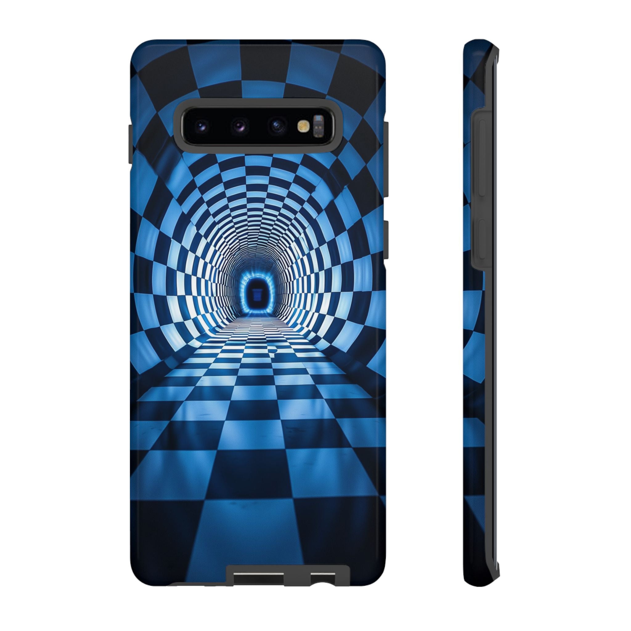 Blue Checkered Tunnel Samsung Galaxy Case — 3D Optical Illusion Tough Case