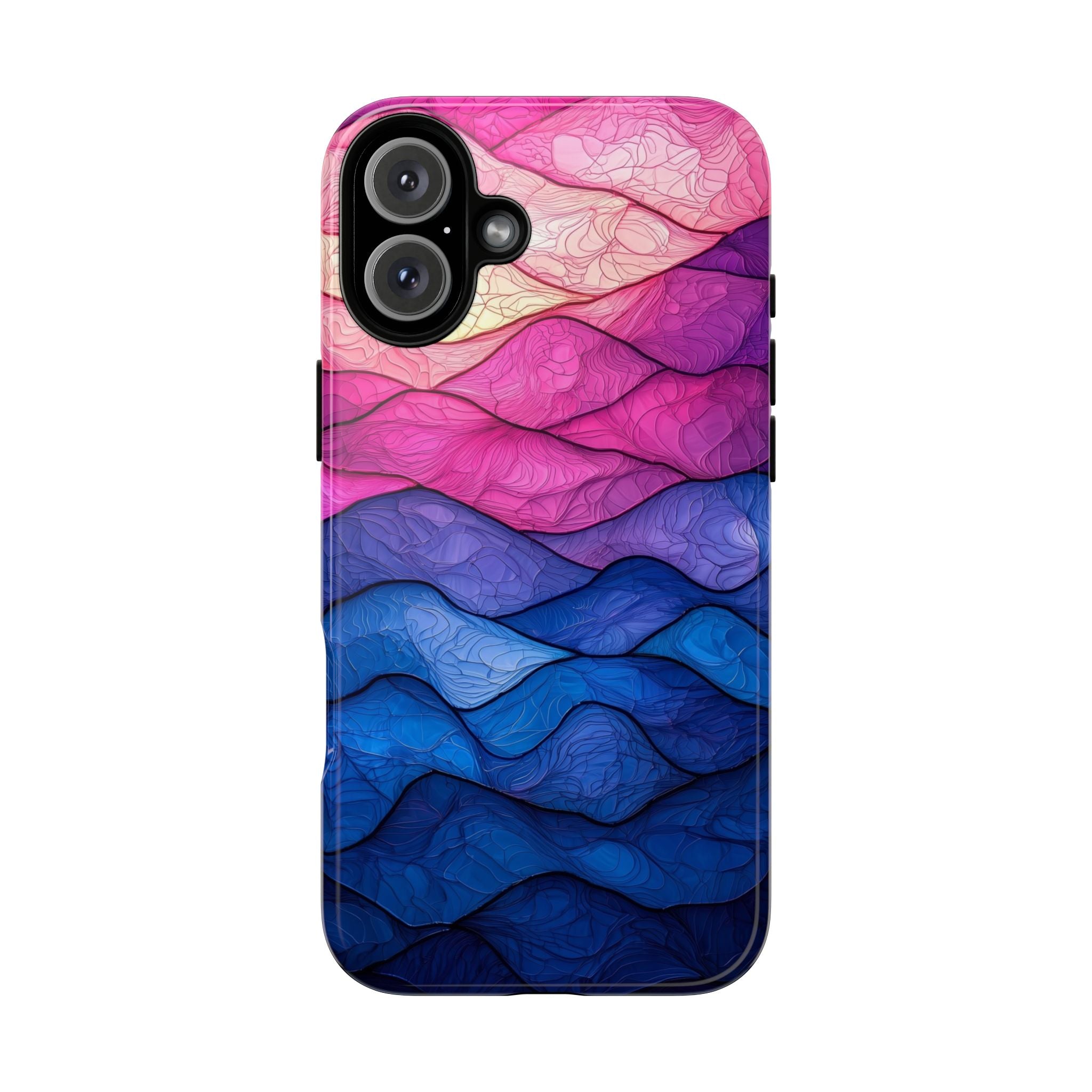 Abstract Ocean Waves iPhone Case — Pink & Blue Gradient Tough Case
