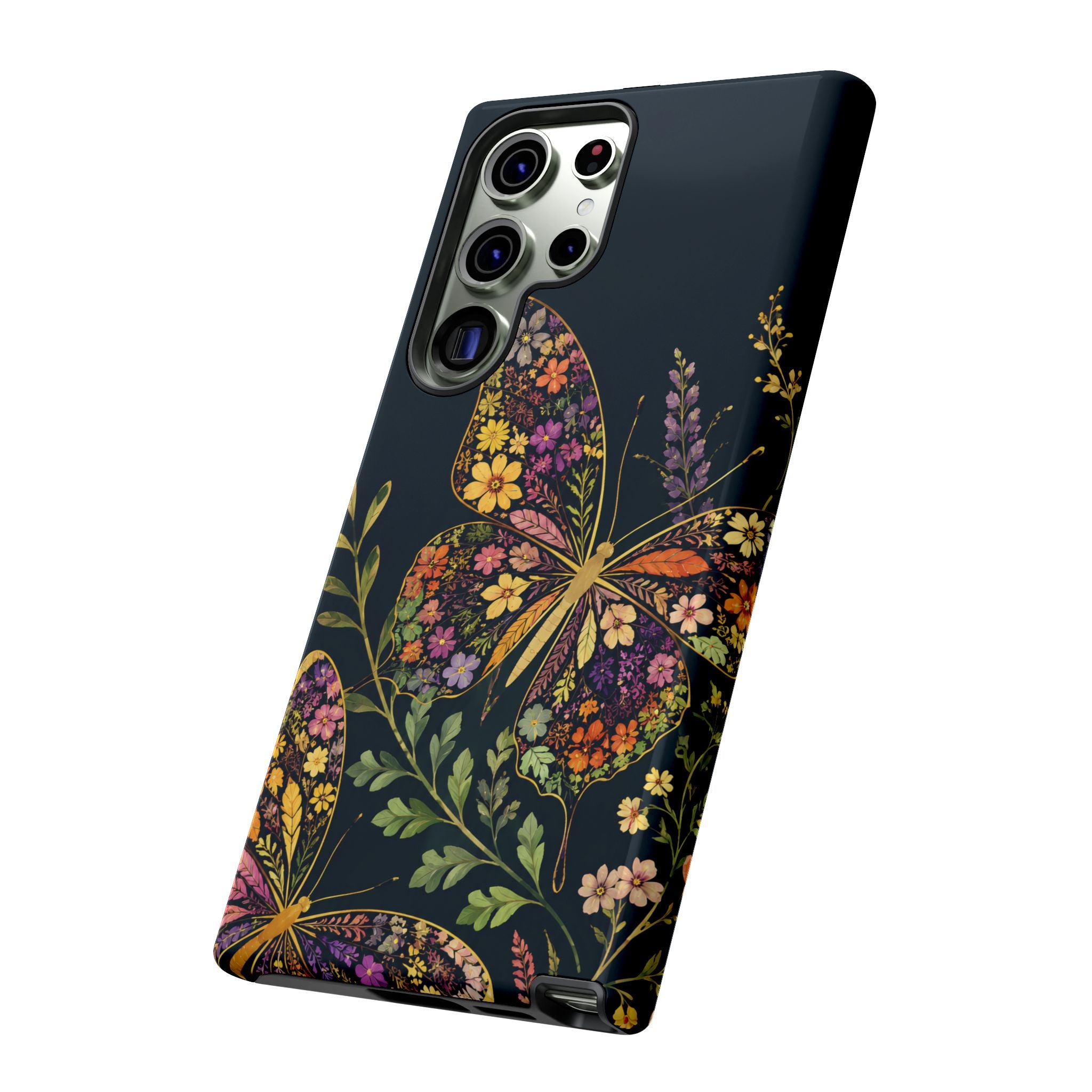 Floral Butterfly Tough Samsung Galaxy Phone Case | Cute Cottagecore Gold Lavender Cover