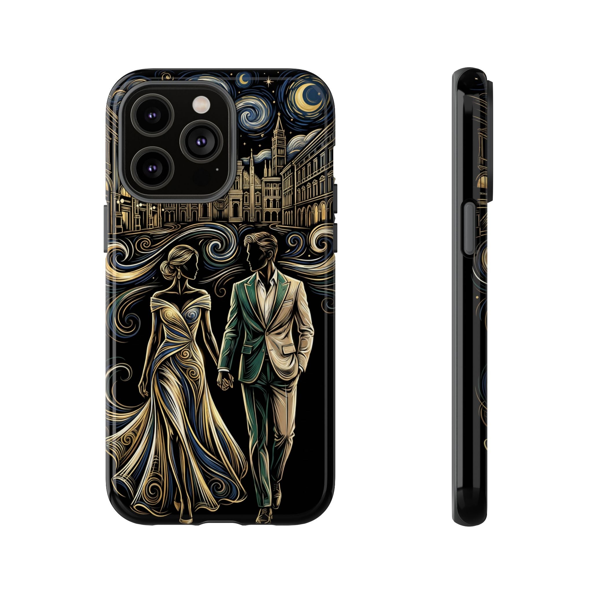 Romantic Night Walk iPhone Case | Elegant Couple Art