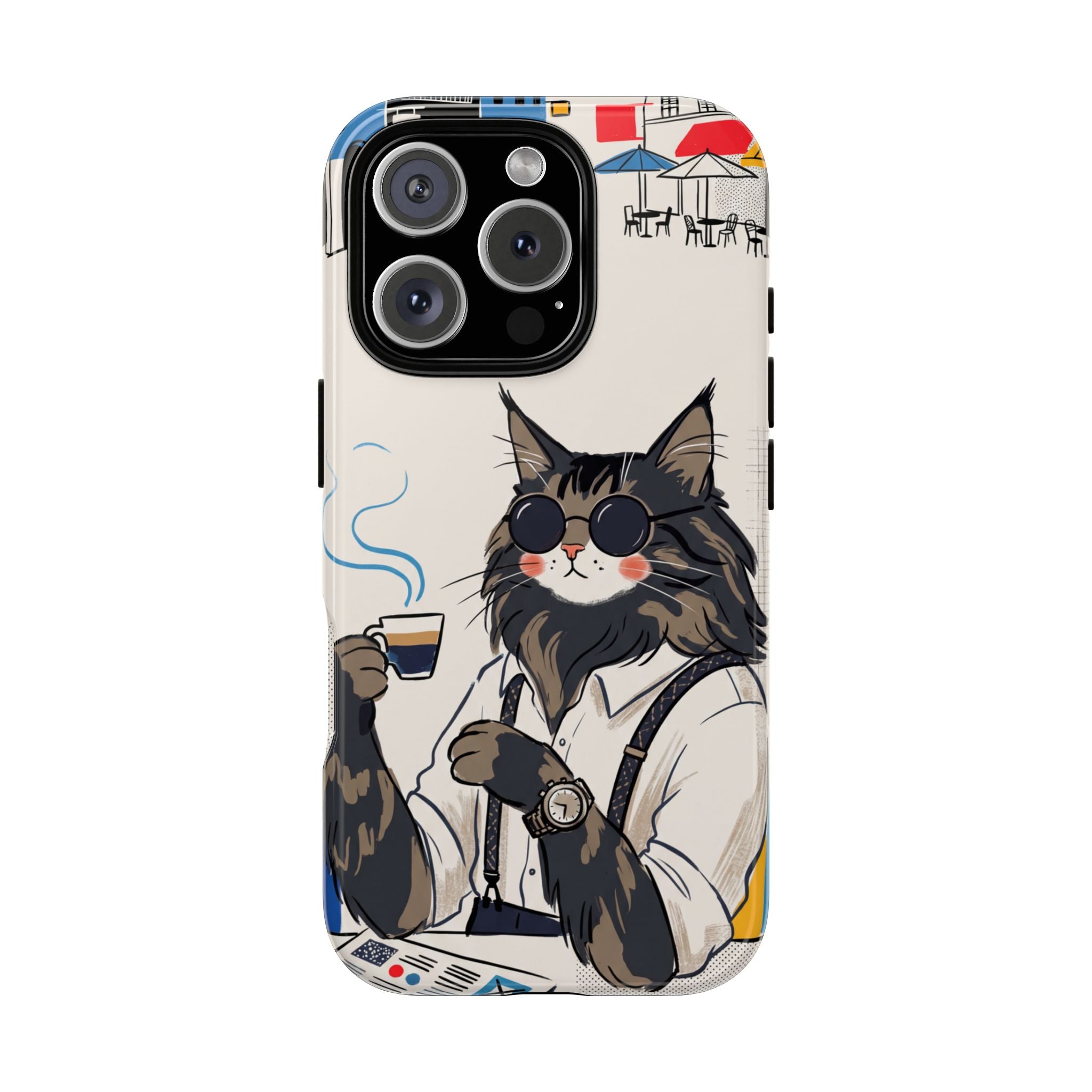 Cat Barista iPhone Case | Cool Cat in Sunglasses Coffee Shop Design