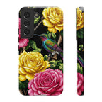 Floral Hummingbird Tough Samsung Galaxy Phone Case | Vibrant Rose & Yellow Garden Protection