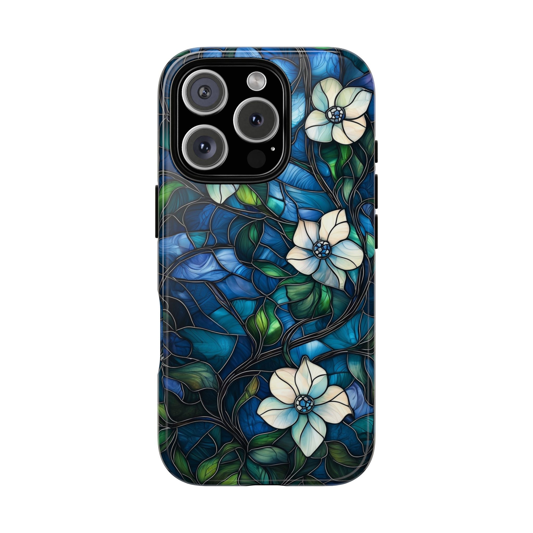 Floral Stained Glass iPhone Case – Blue Garden