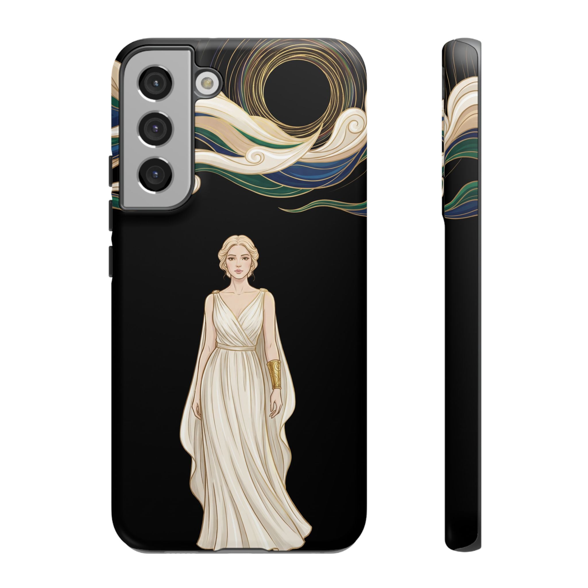 Art Nouveau Goddess Samsung Galaxy Phone Case | Elegant Woman Illustration on Black