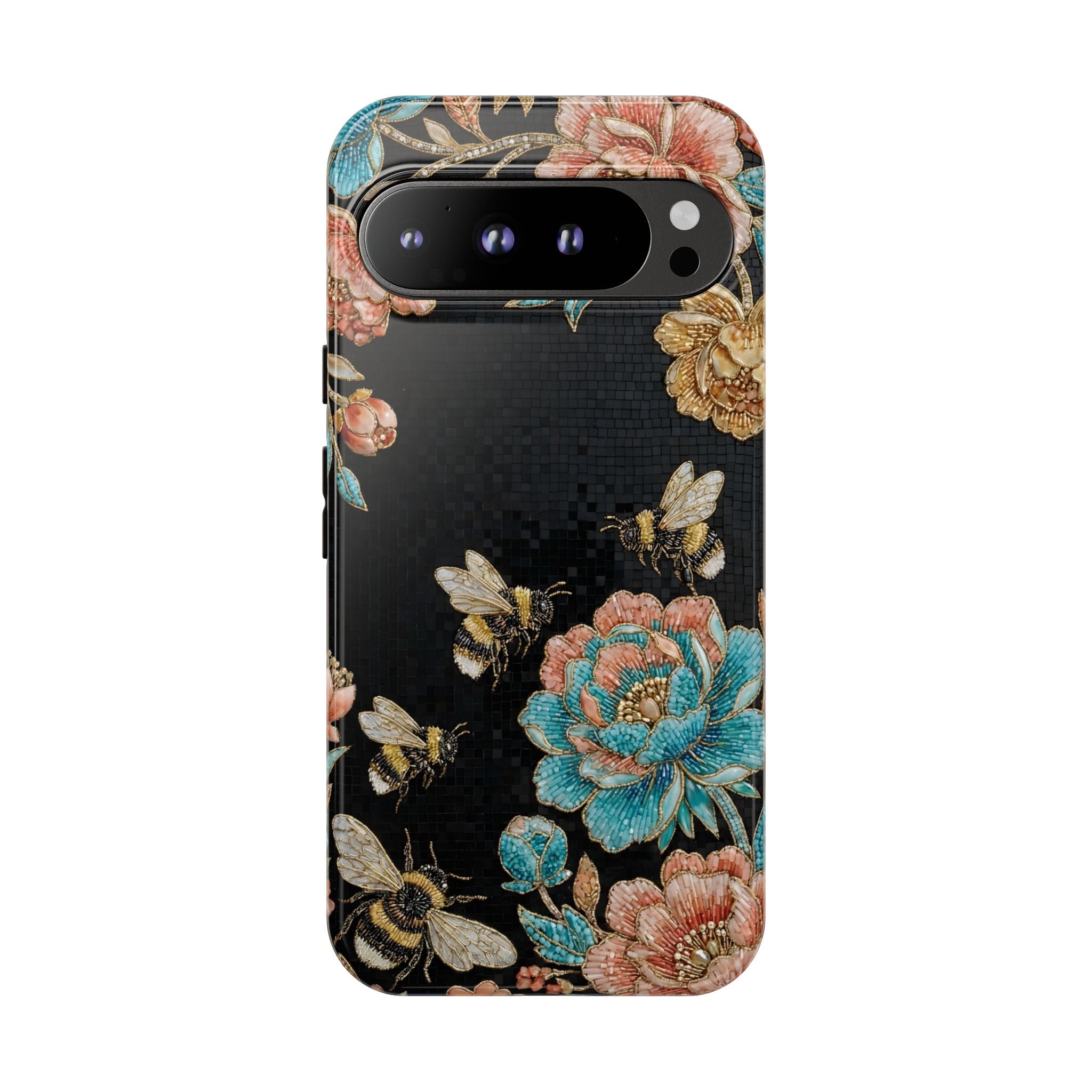 Floral Bees Tough Google Pixel Phone Case | Vintage Rose & Bumblebee Protective Cover