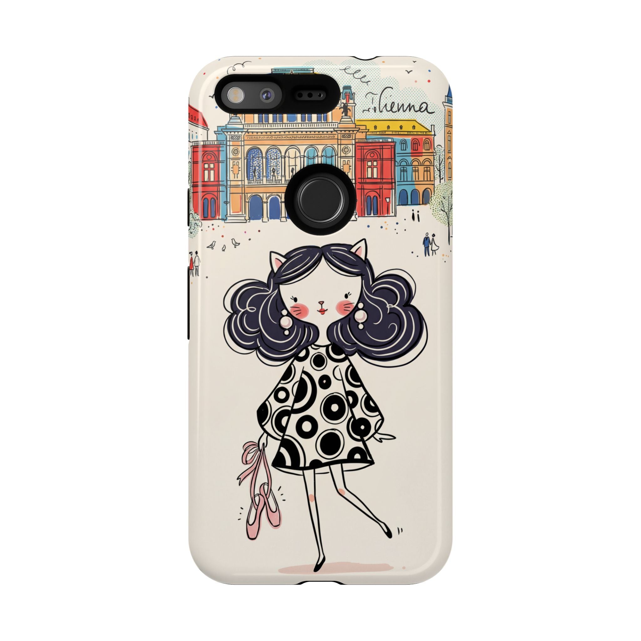 Cute Parisian Cat Girl Google Pixel Phone Case | Ballet Slippers Illustration Tough Case