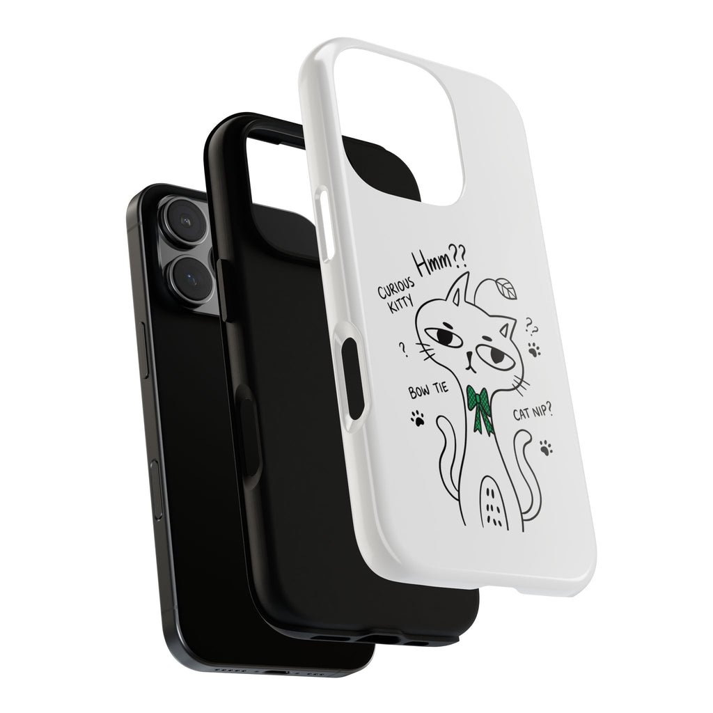 Curious Kitty Phone Case — Cute Cat Illustration with 'Hmm??' Text
