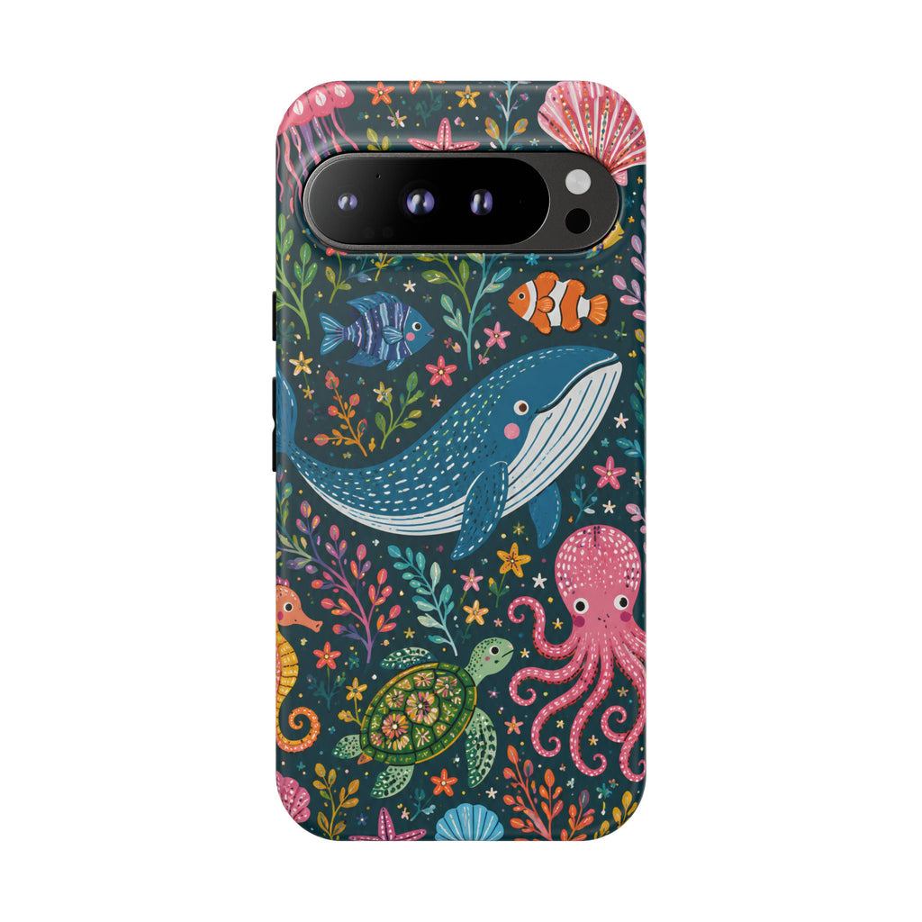 Ocean Creatures Tough  Google Pixel Phone Case | Whale, Octopus & Turtle Underwater Pattern