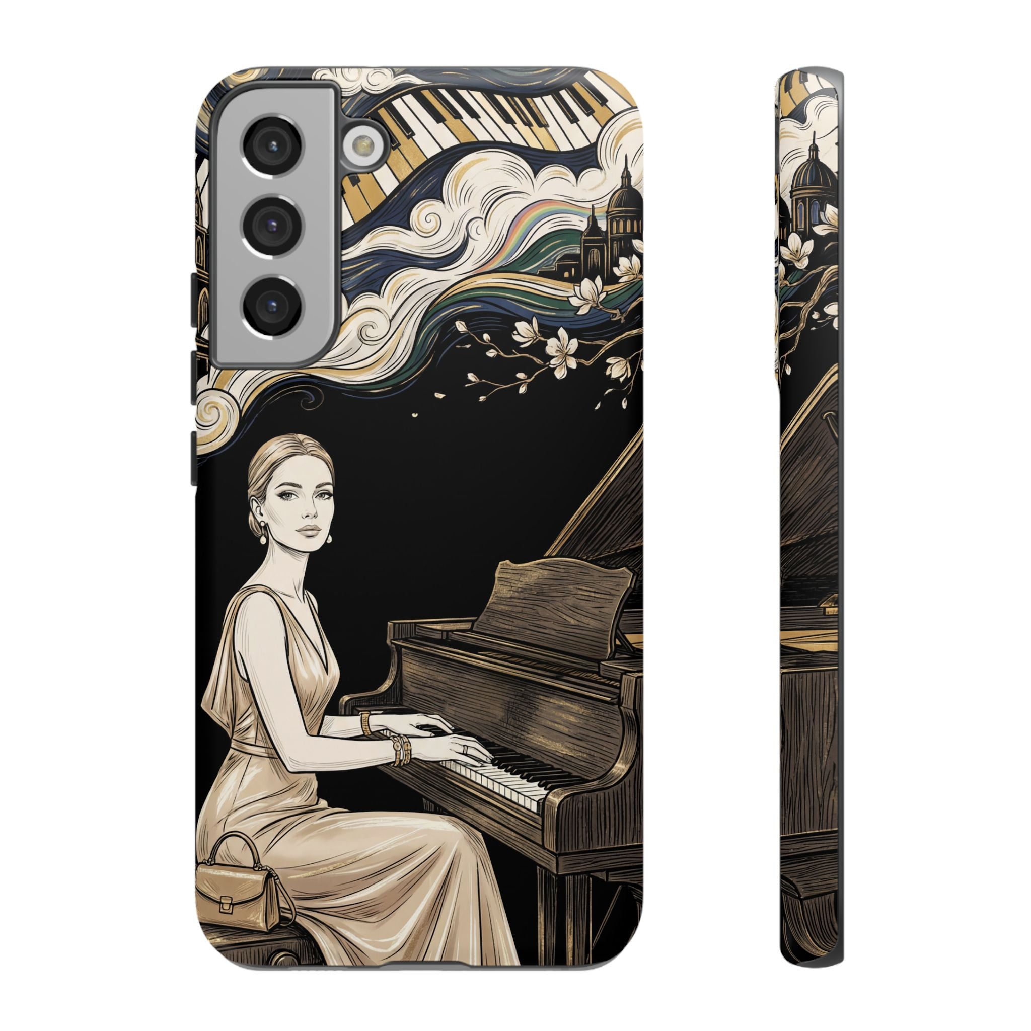Elegant Piano Woman Samsung Galaxy Phone Case | Vintage Art Deco Music Design