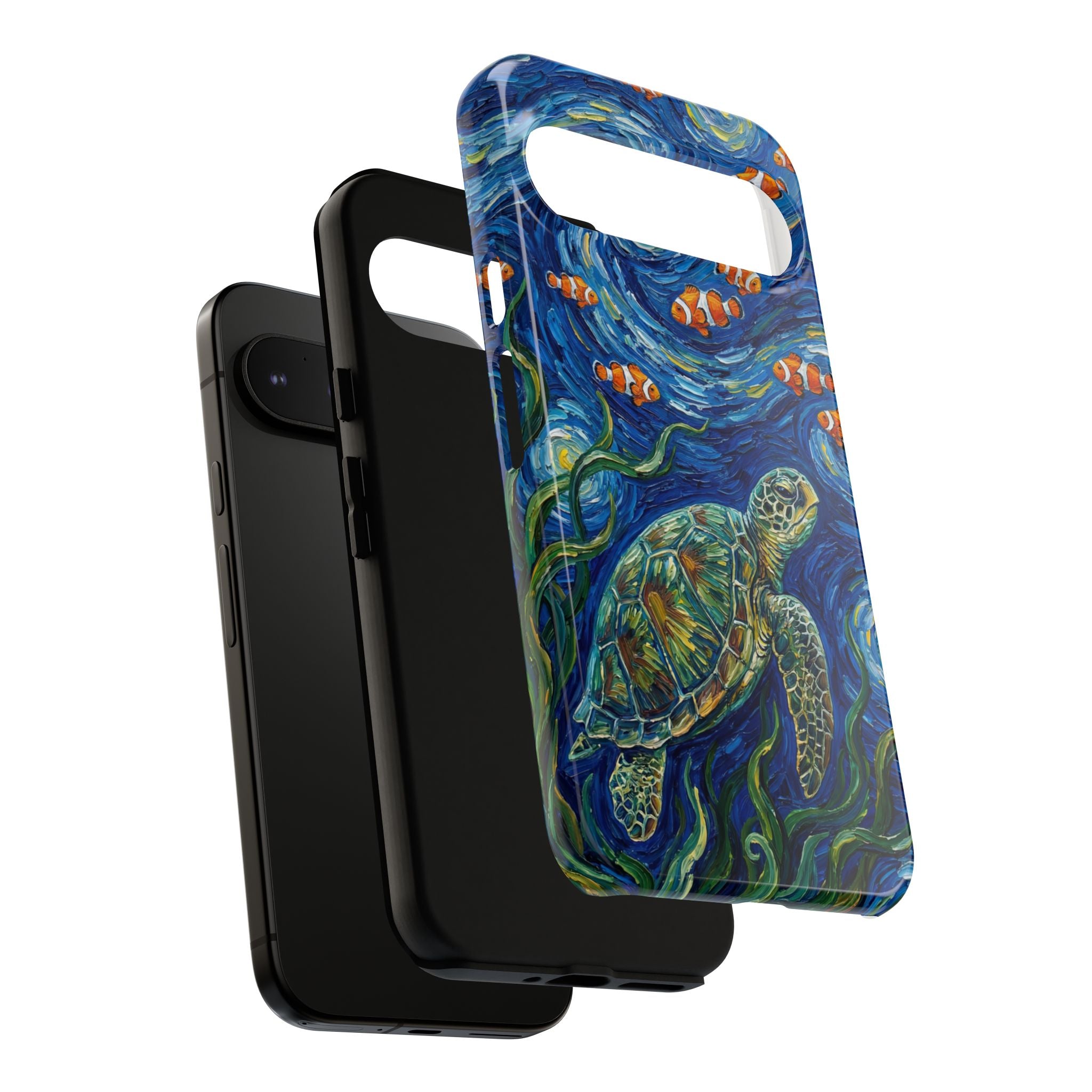 Sea Turtle & Clownfish Tough Google Pixel Case | Van Gogh Style Ocean Art