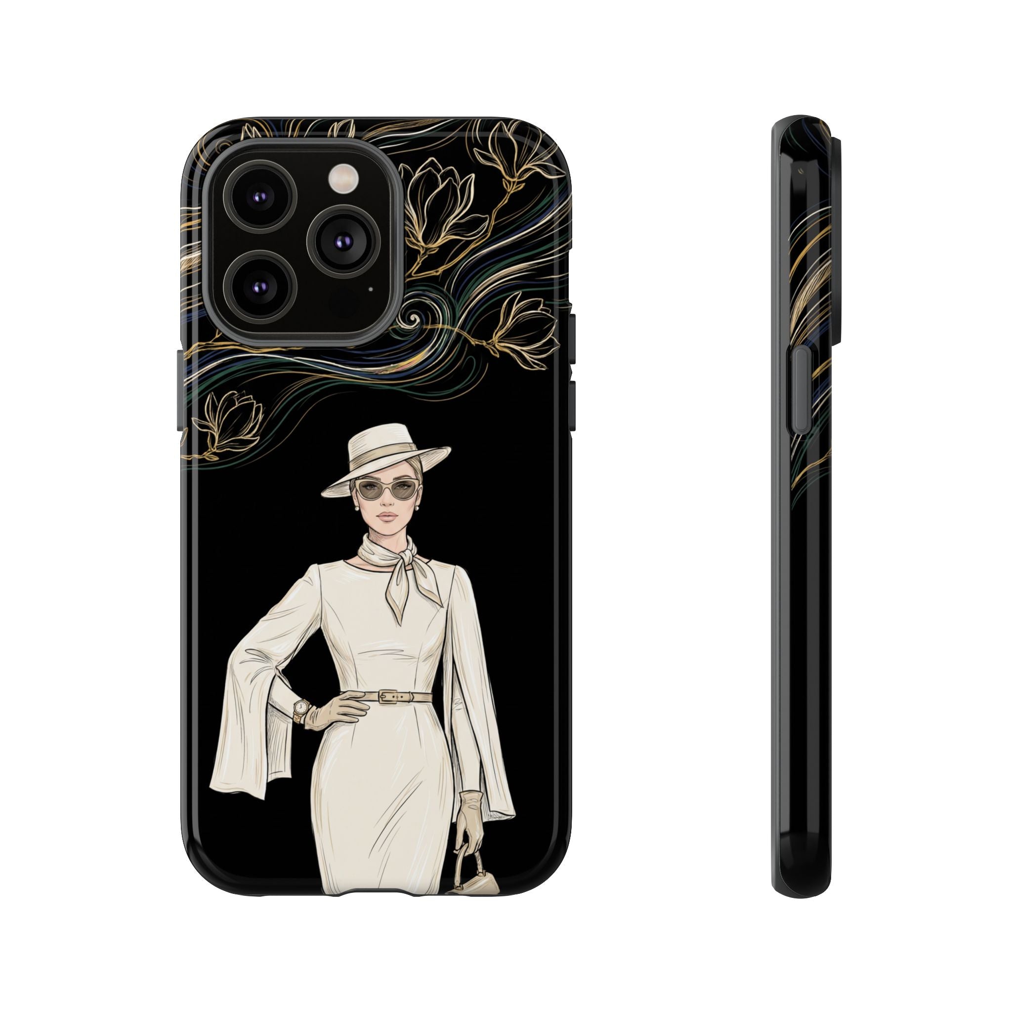 iPhone Case | Elegant Vintage Lady with Gold Floral Swirls