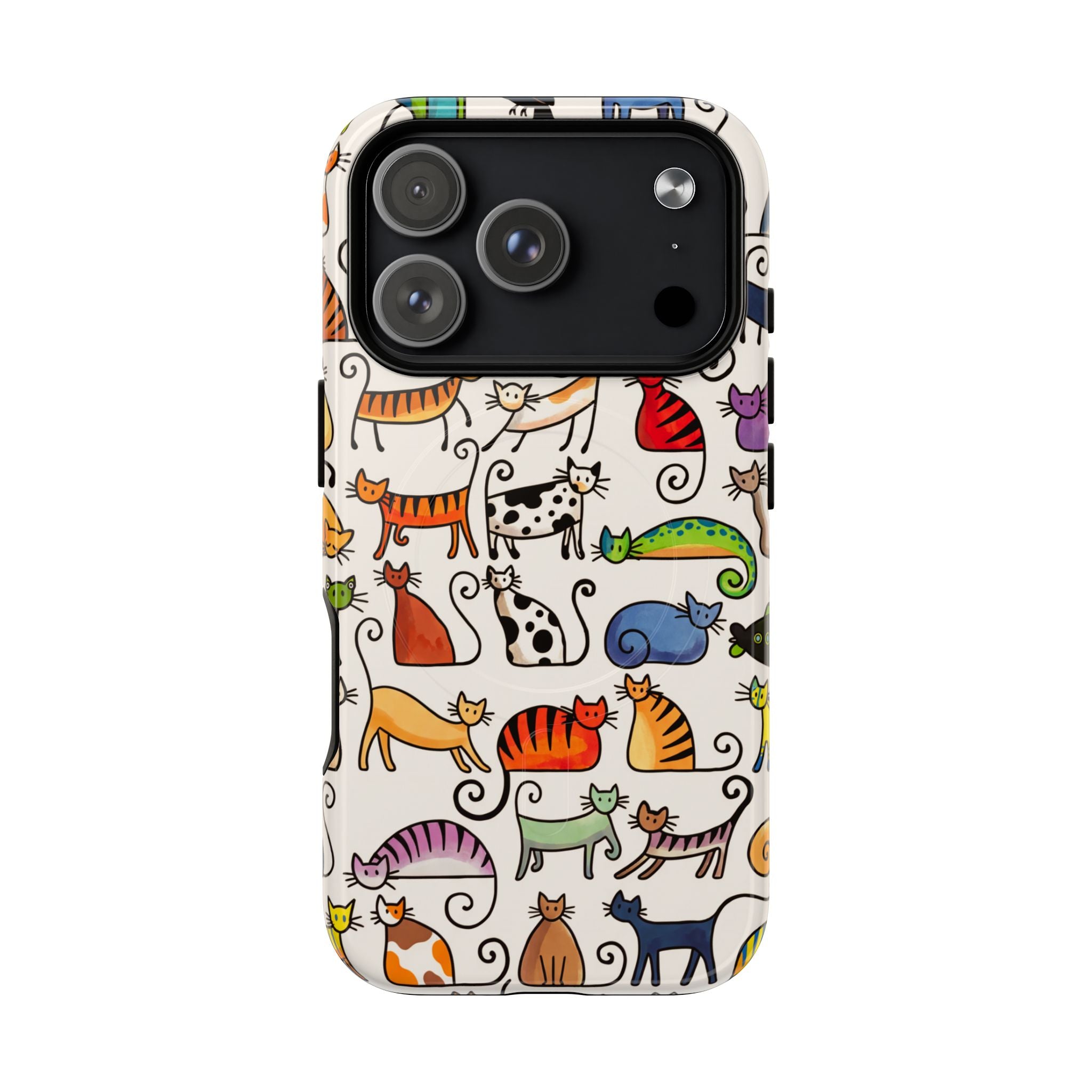 Custodia MagSafe resistente per iPhone con motivo a gatto | Gatti colorati dei cartoni animati