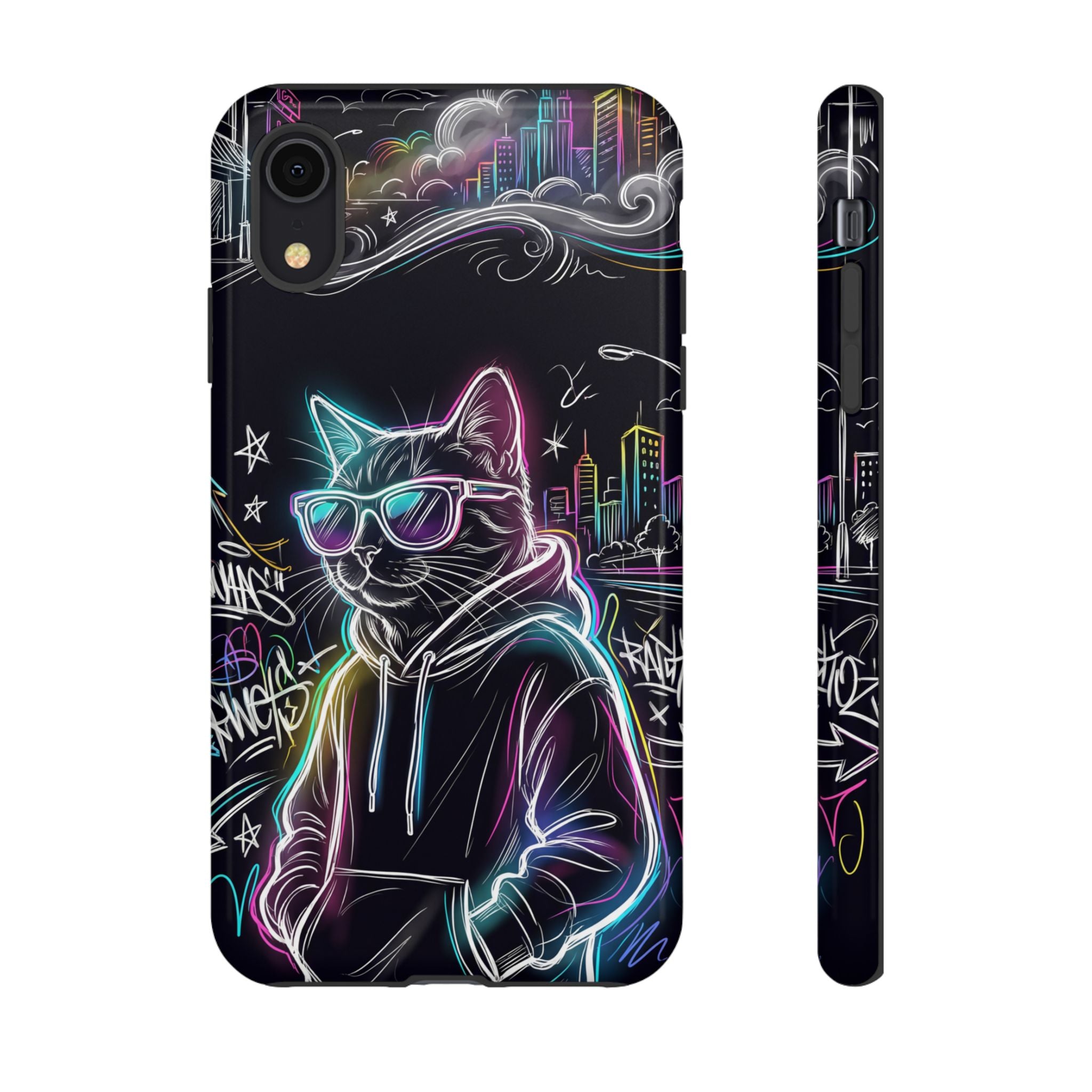 Cool Hoodie Neon Street Cat iPhone Case