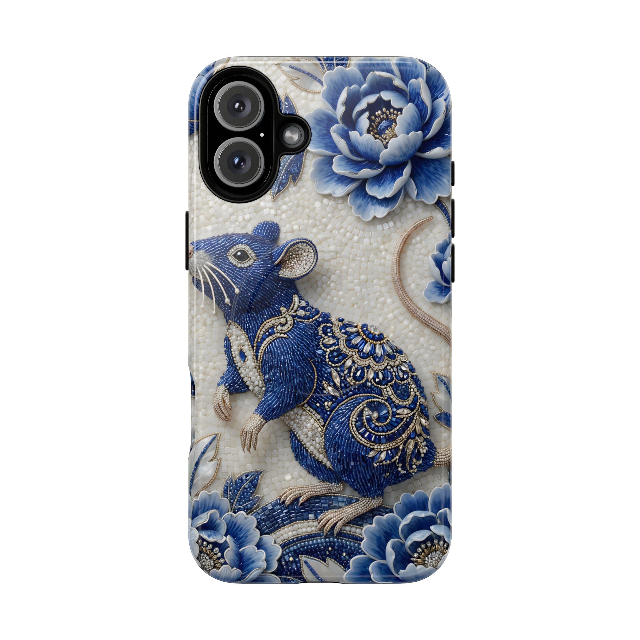 Asian Zodiac Rat MagSafe iPhone Case | Blue & White Porcelain Art Slim Protective iPhone Case | Year of the Rat Gift