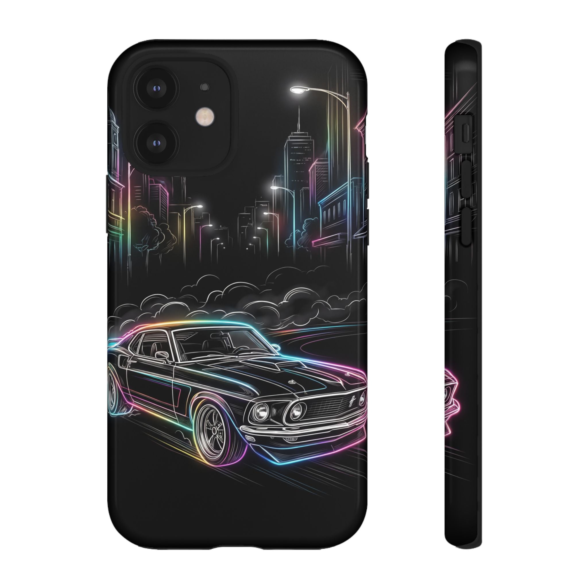 Neon Muscle Car iPhone Case | Retro City Nightscape
