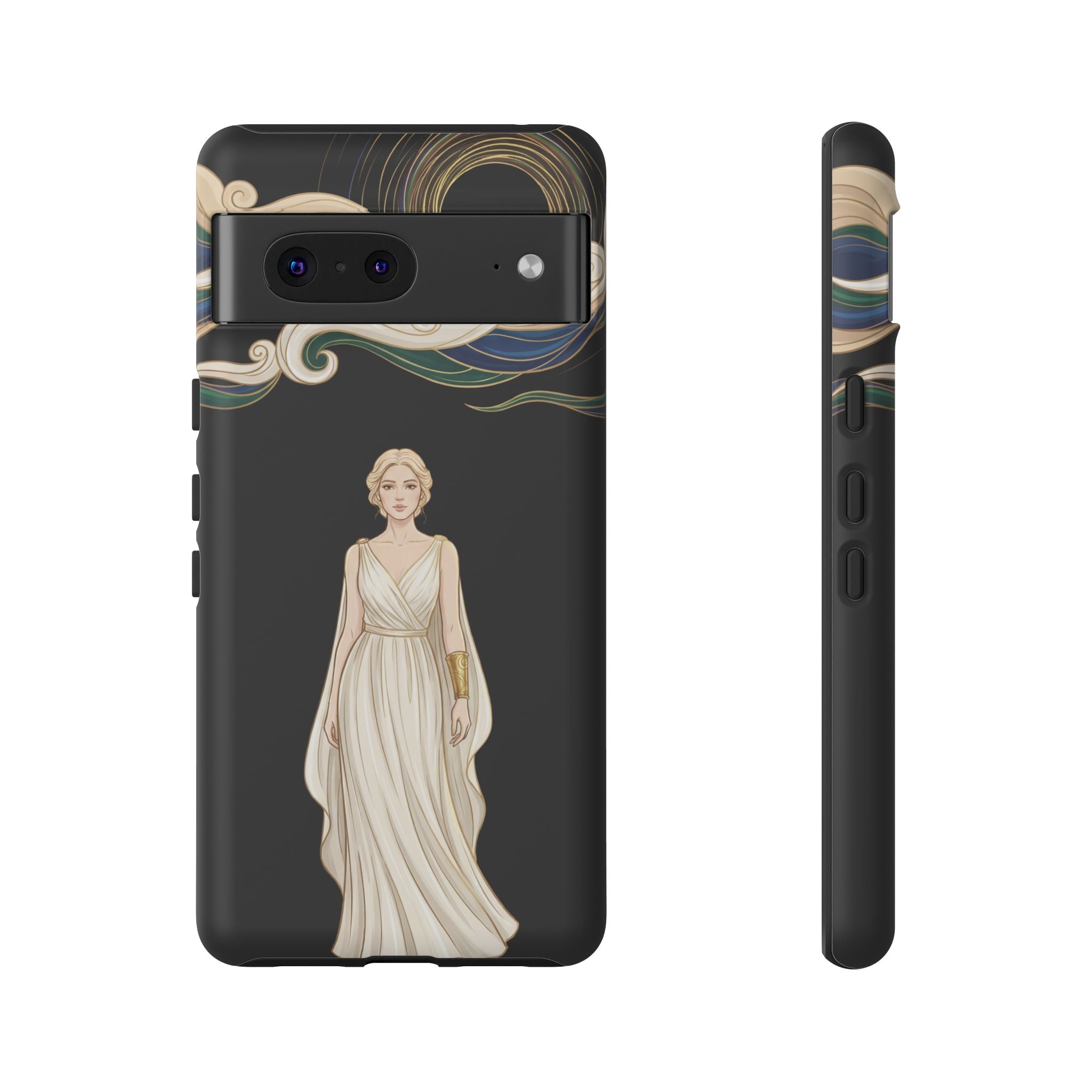 Art Nouveau Goddess Google Pixel Phone Case | Elegant Woman Illustration on Black