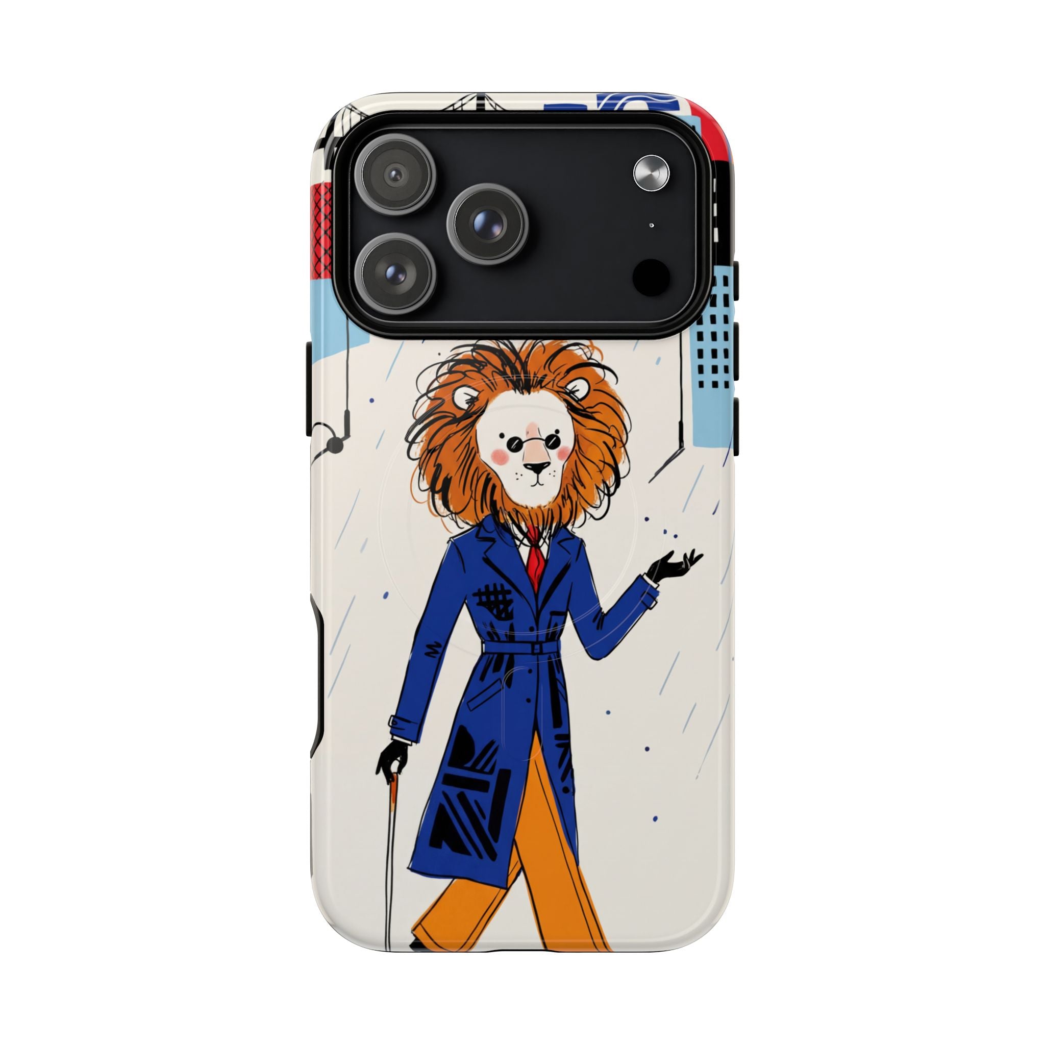 Lion Gentleman MagSafe iPhone Case | Dapper Lion in City Rain