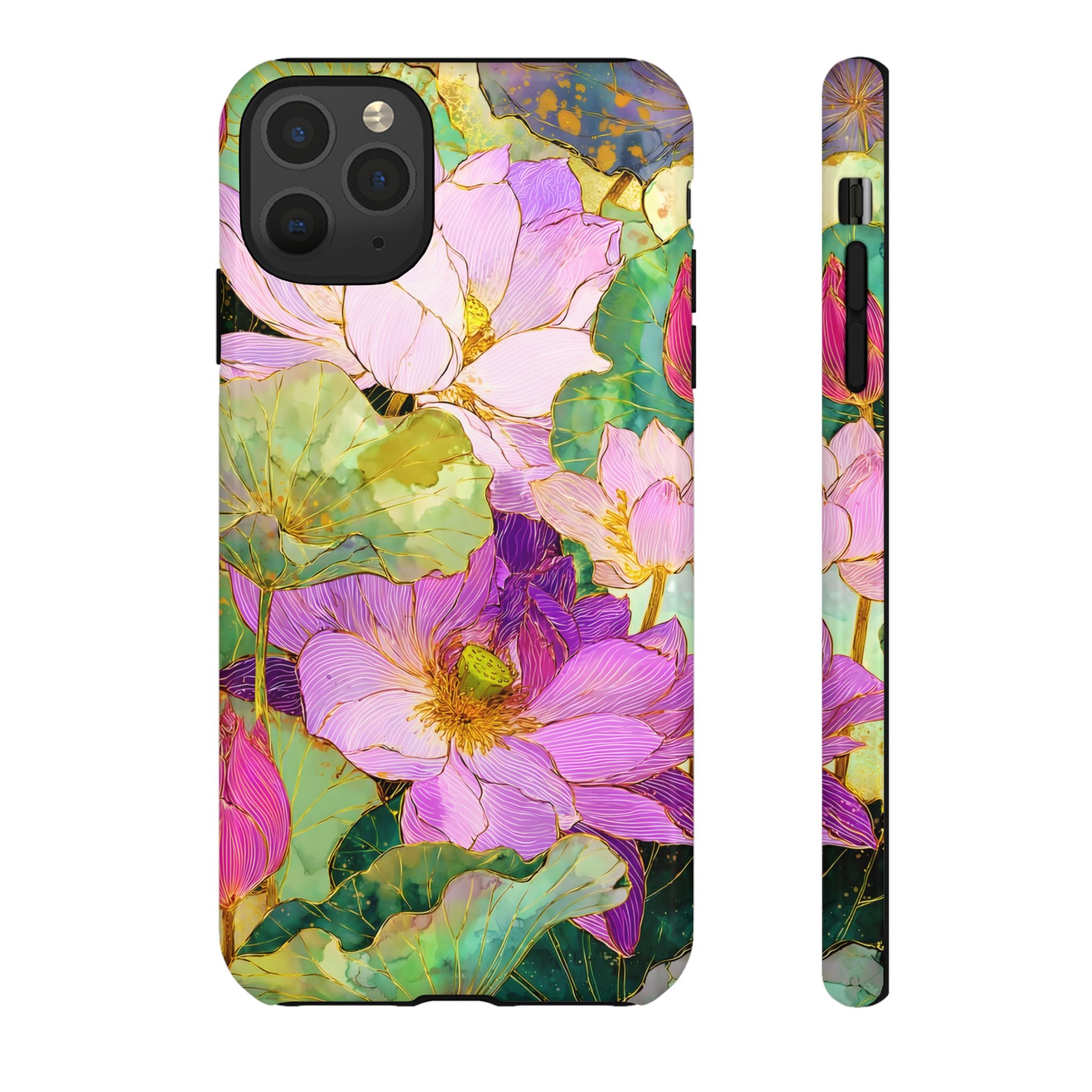 Floral Watercolor Tough iPhone Case | Pink Lotus Garden Protective Cover