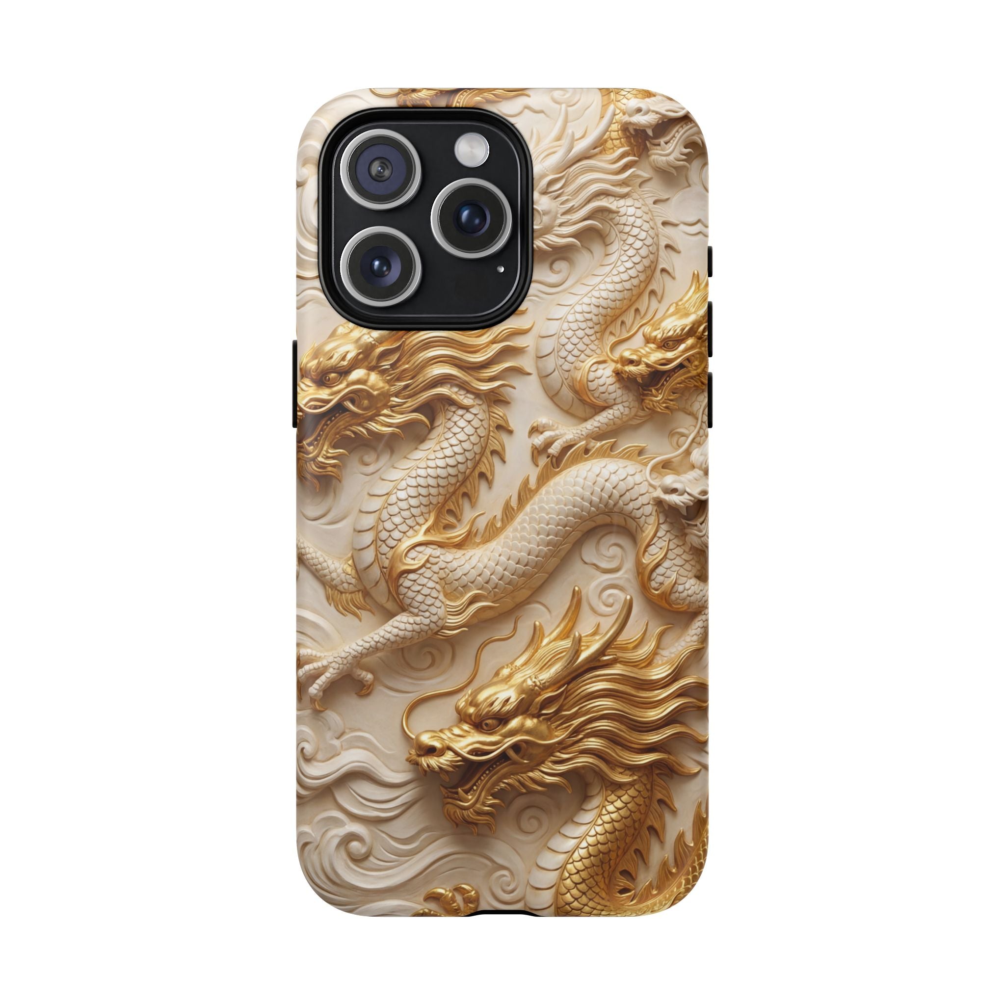 Dragon Relief Tough MagSafe Phone Case — Gold Carved Dragon Design