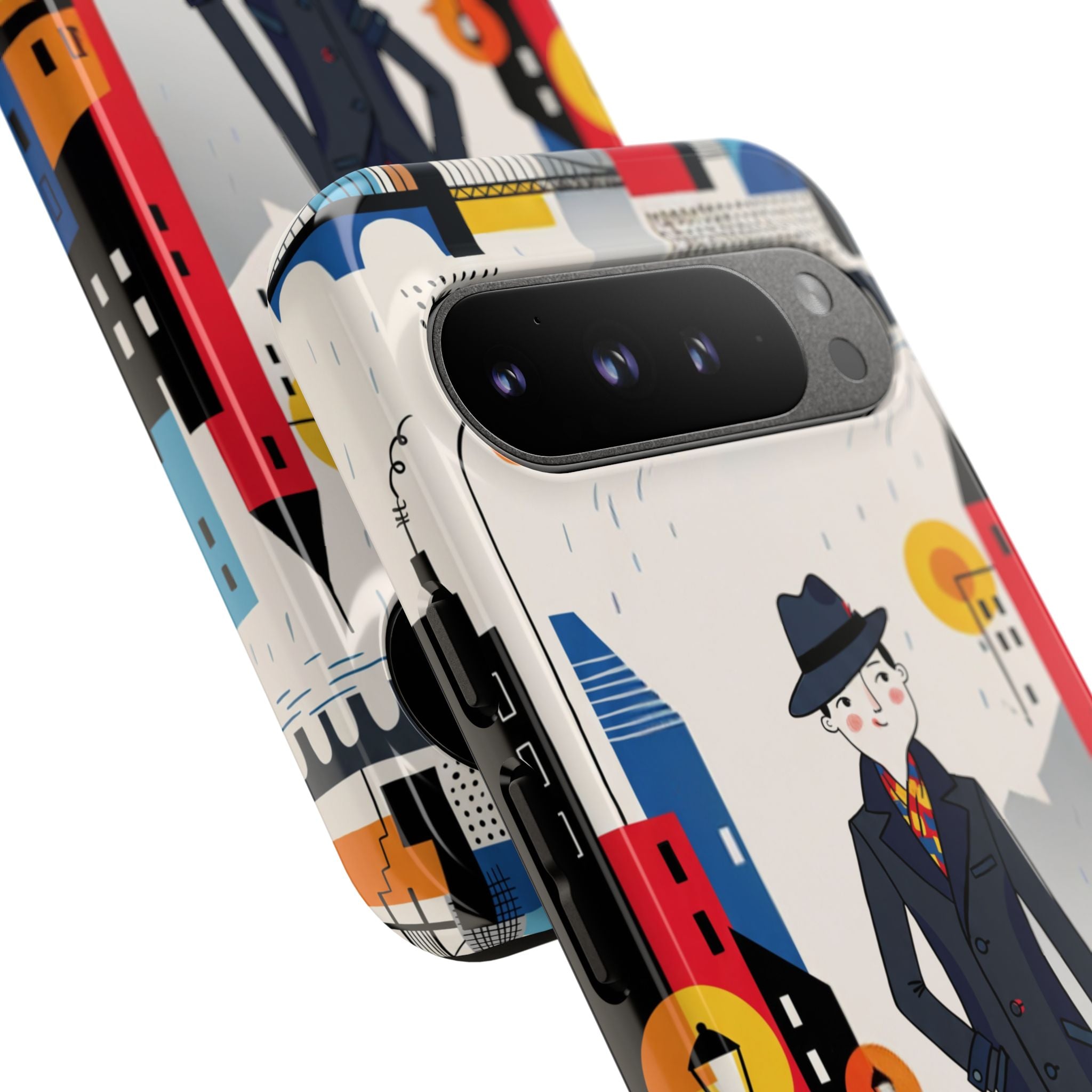 Retro Gentleman in Cityscape Illustration Google Pixel Phone Case