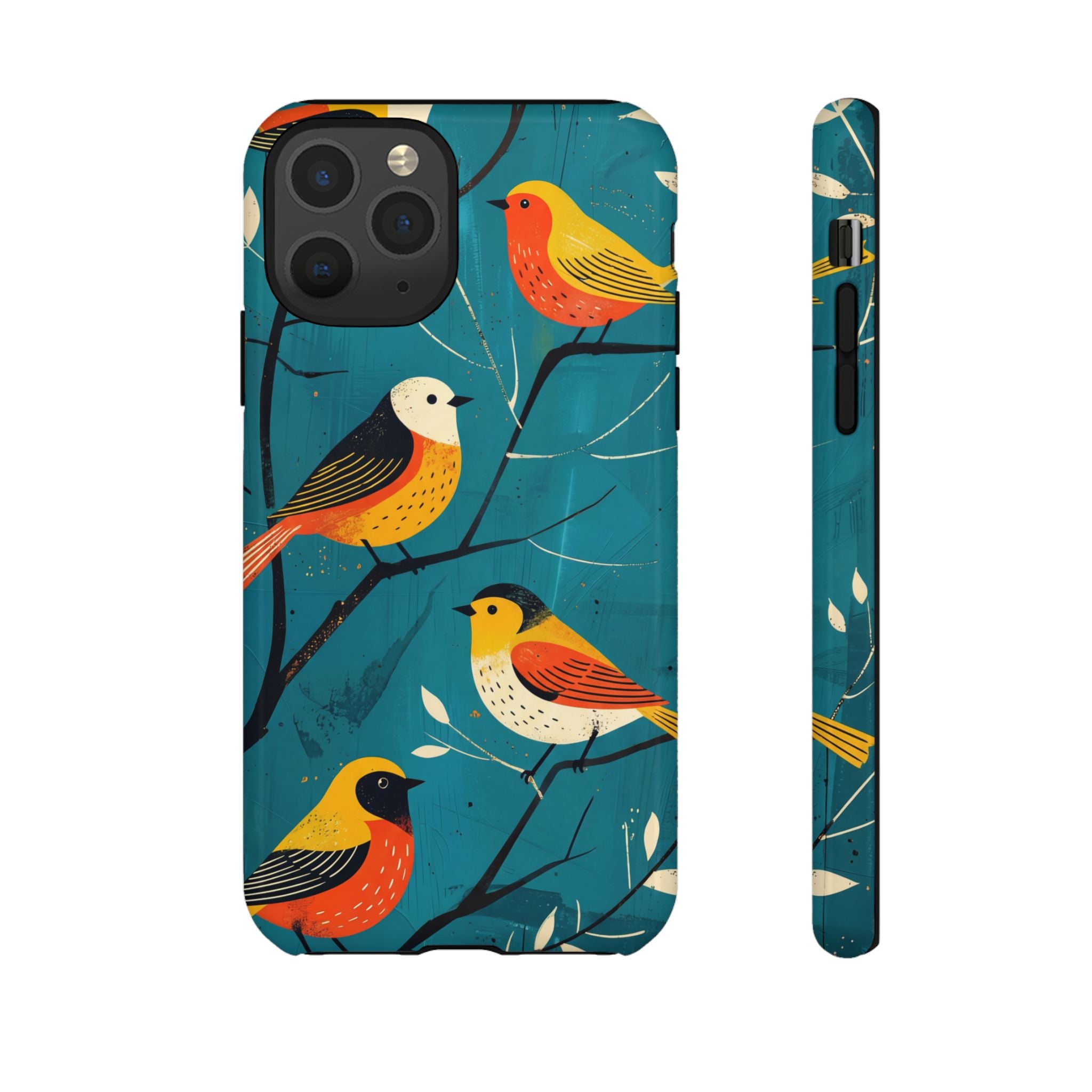 Bird Pattern Tough iPhone Case | Colourful Songbirds on Teal Background