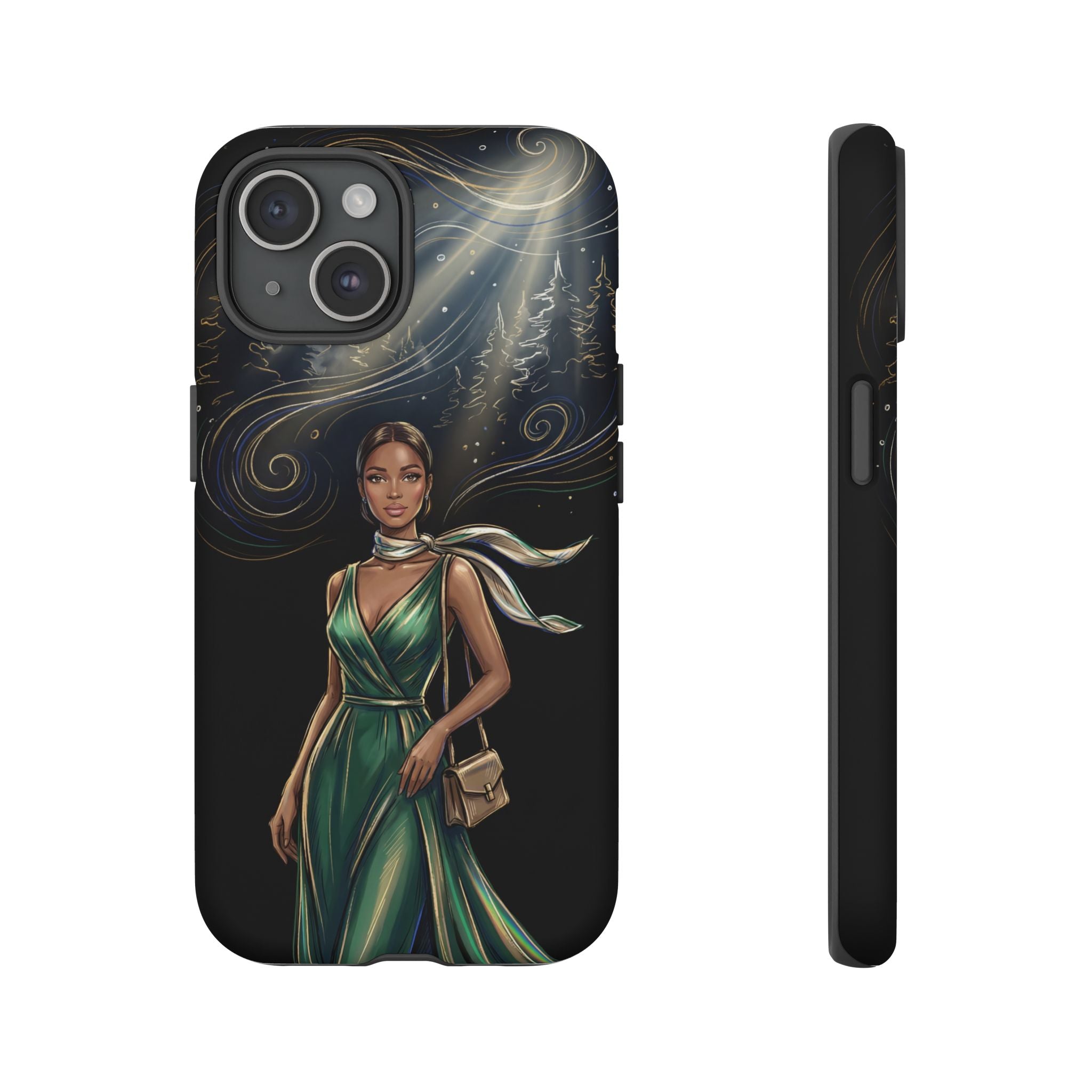 Elegant Woman in Green Dress Art Protective Tough iPhone Case