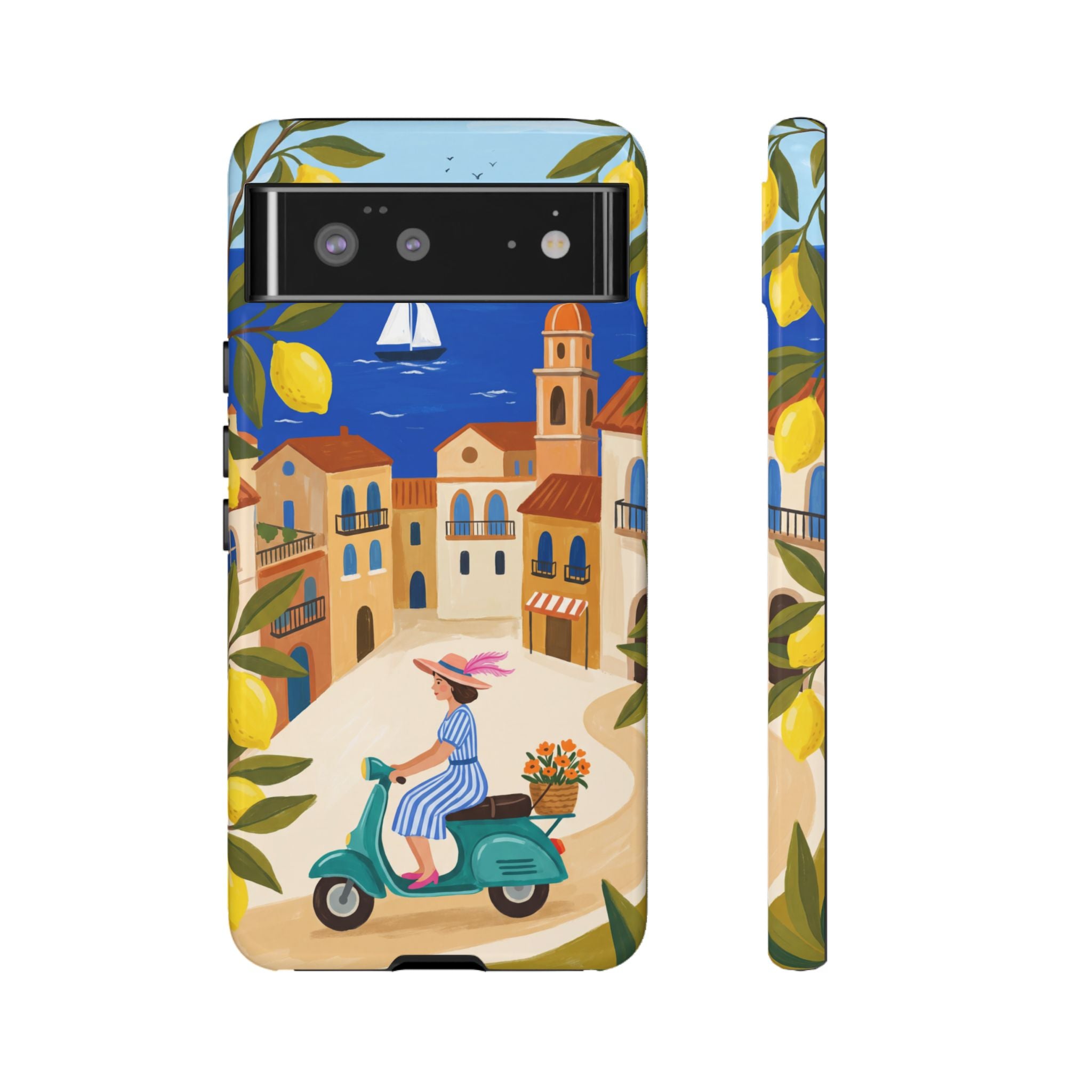 Mediterranean Scooter Google Pixel Phone Case | Coastal Lemon Grove Design