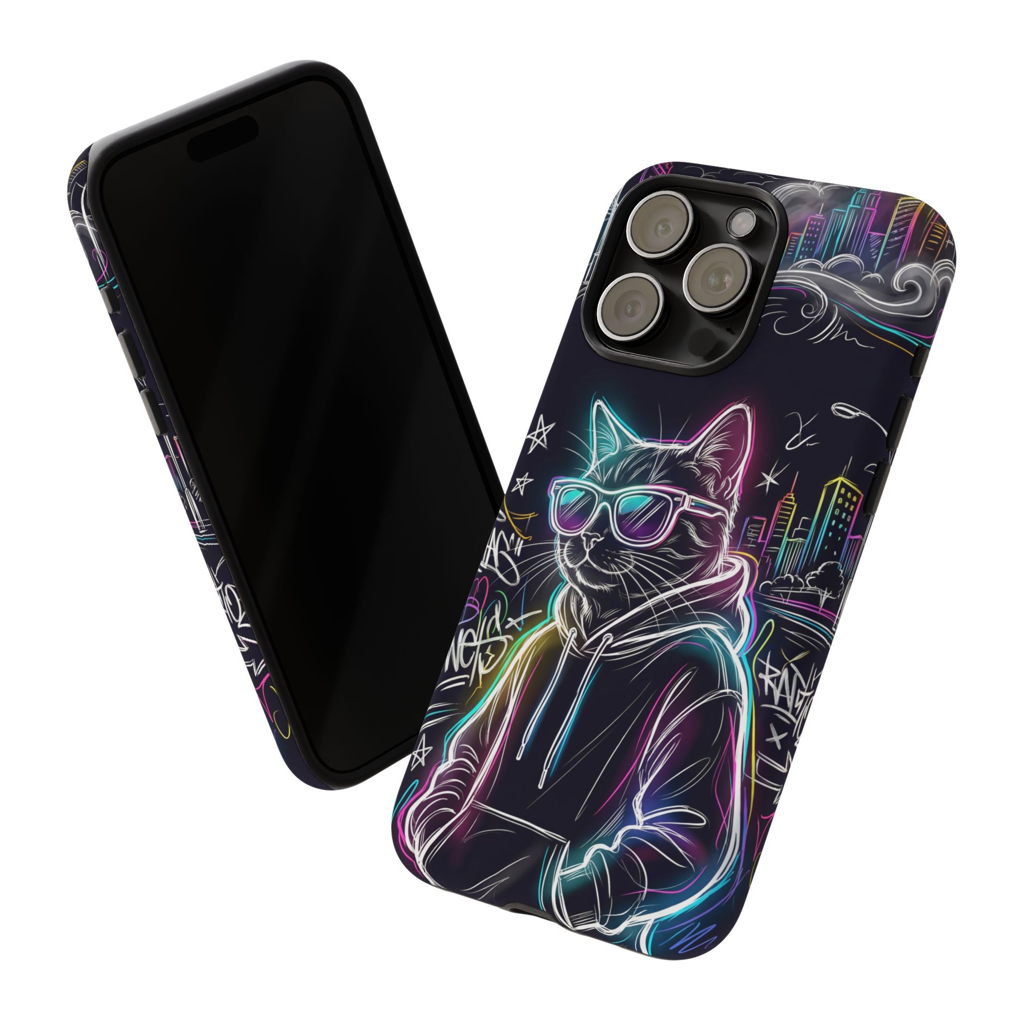 Cool Hoodie Neon Street Cat iPhone Case