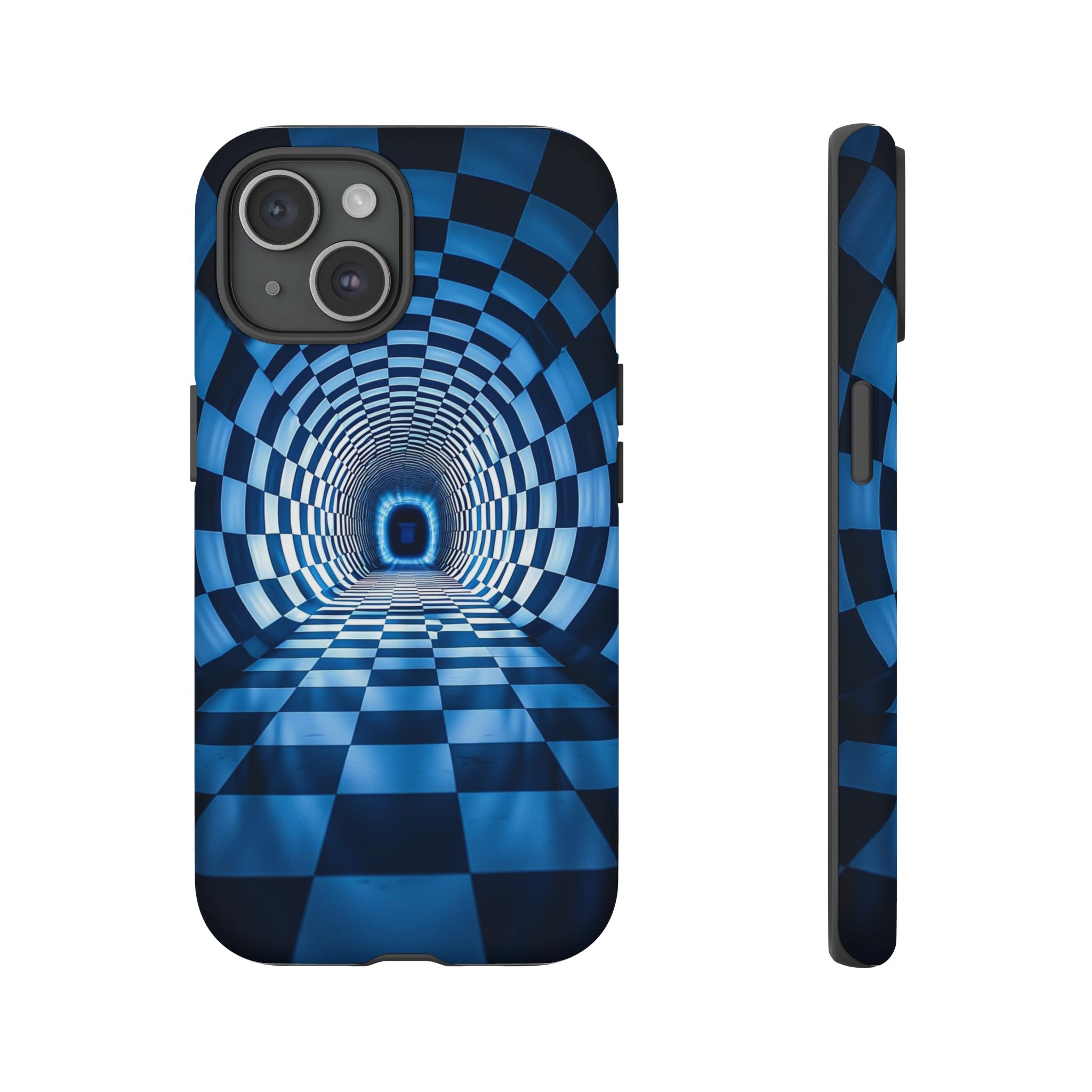 Blue Checkered Tunnel iPhone Case — 3D Optical Illusion Tough Case