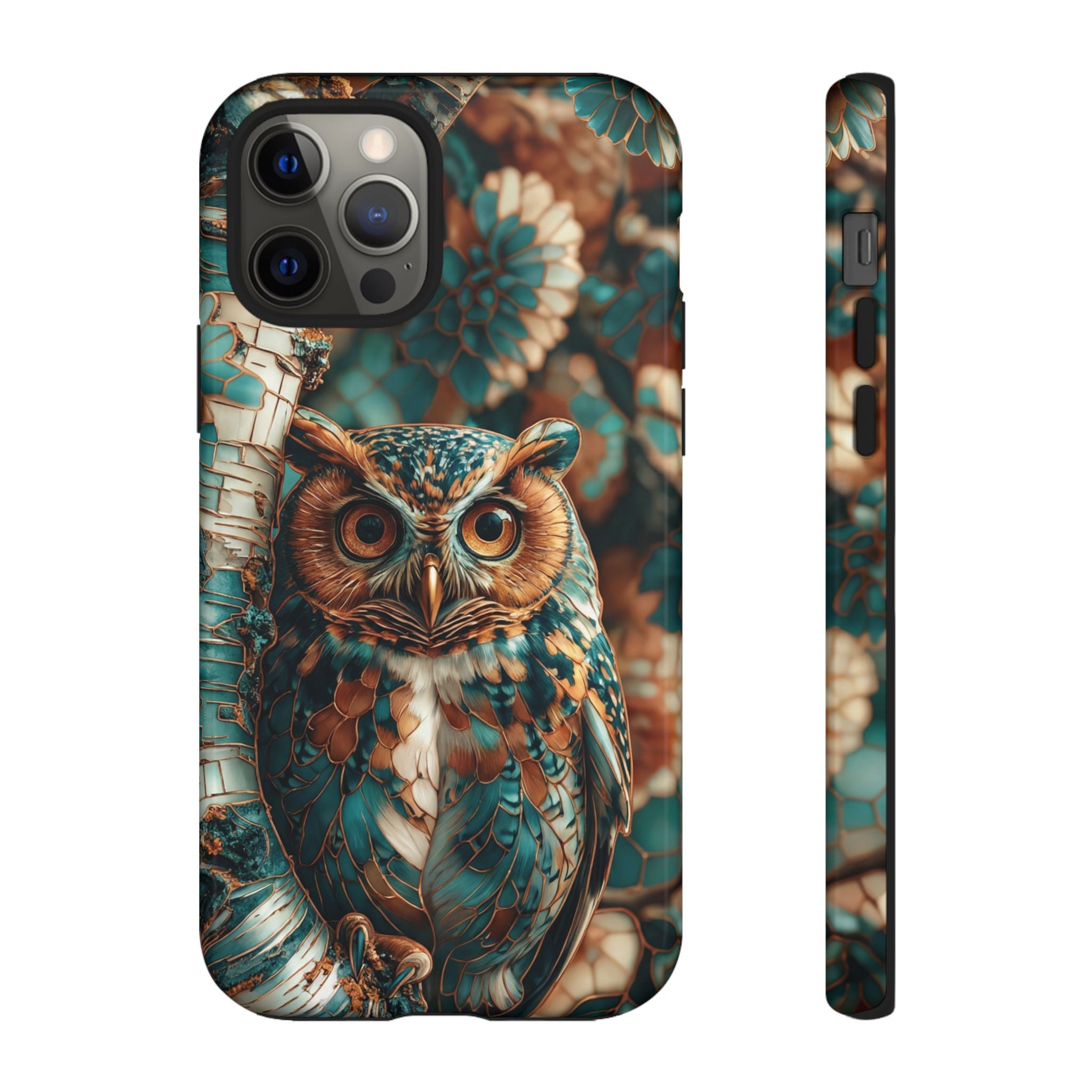 Owl Forest Tough iPhone Case | Teal & Brown Rustic Wildlife Protective Cover