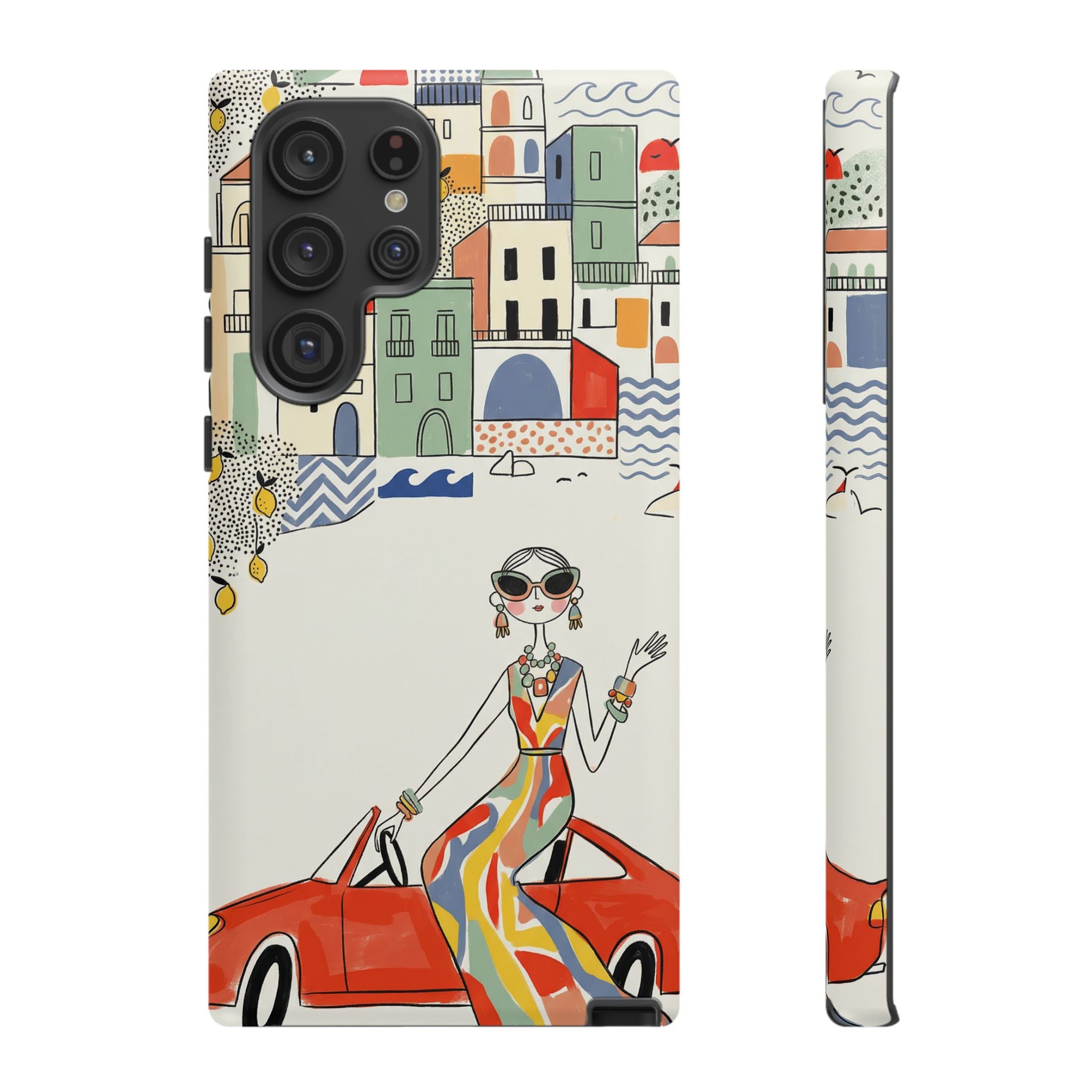 Stylish Riviera Samsung Galaxy Phone Case | Chic Retro Woman in Convertible Design