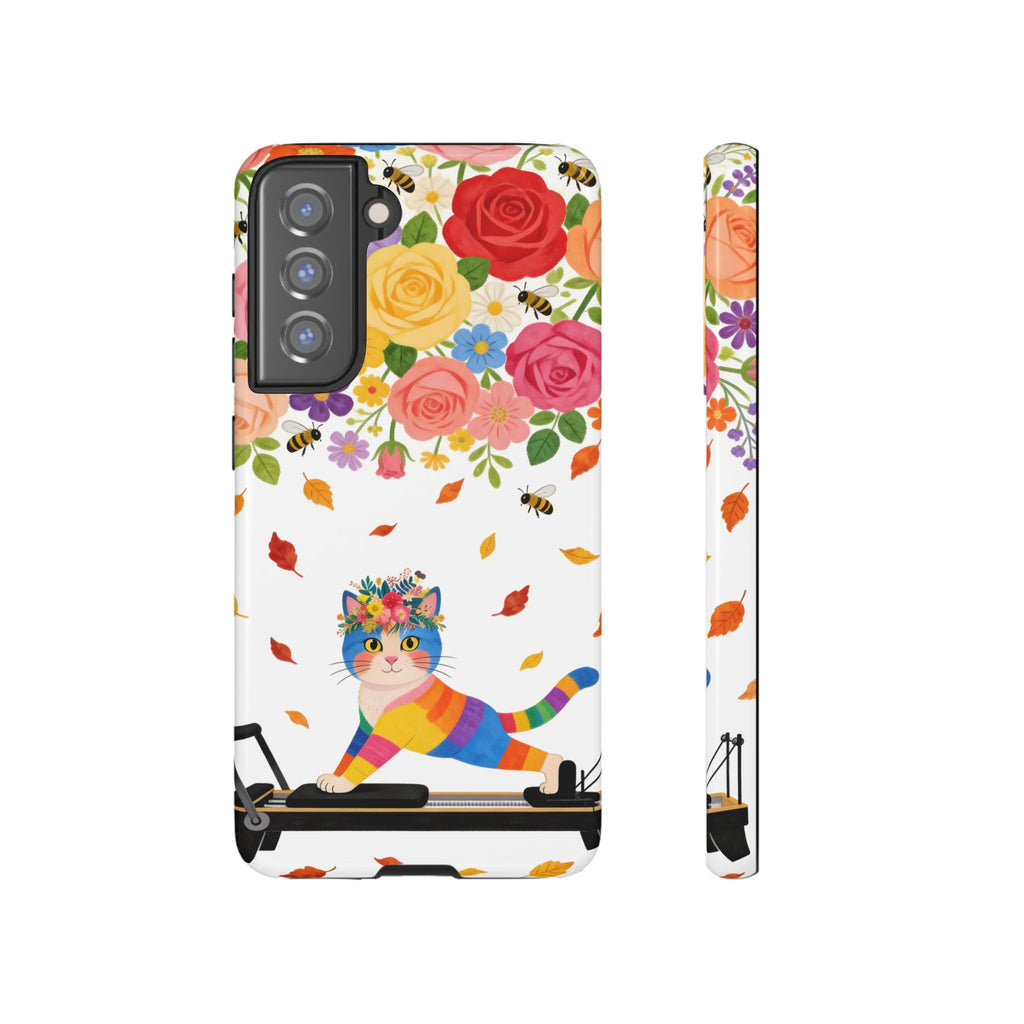Floral Rainbow Cat Tough Samsung Galaxy Phone Case — Colorful Pilates Cat Design