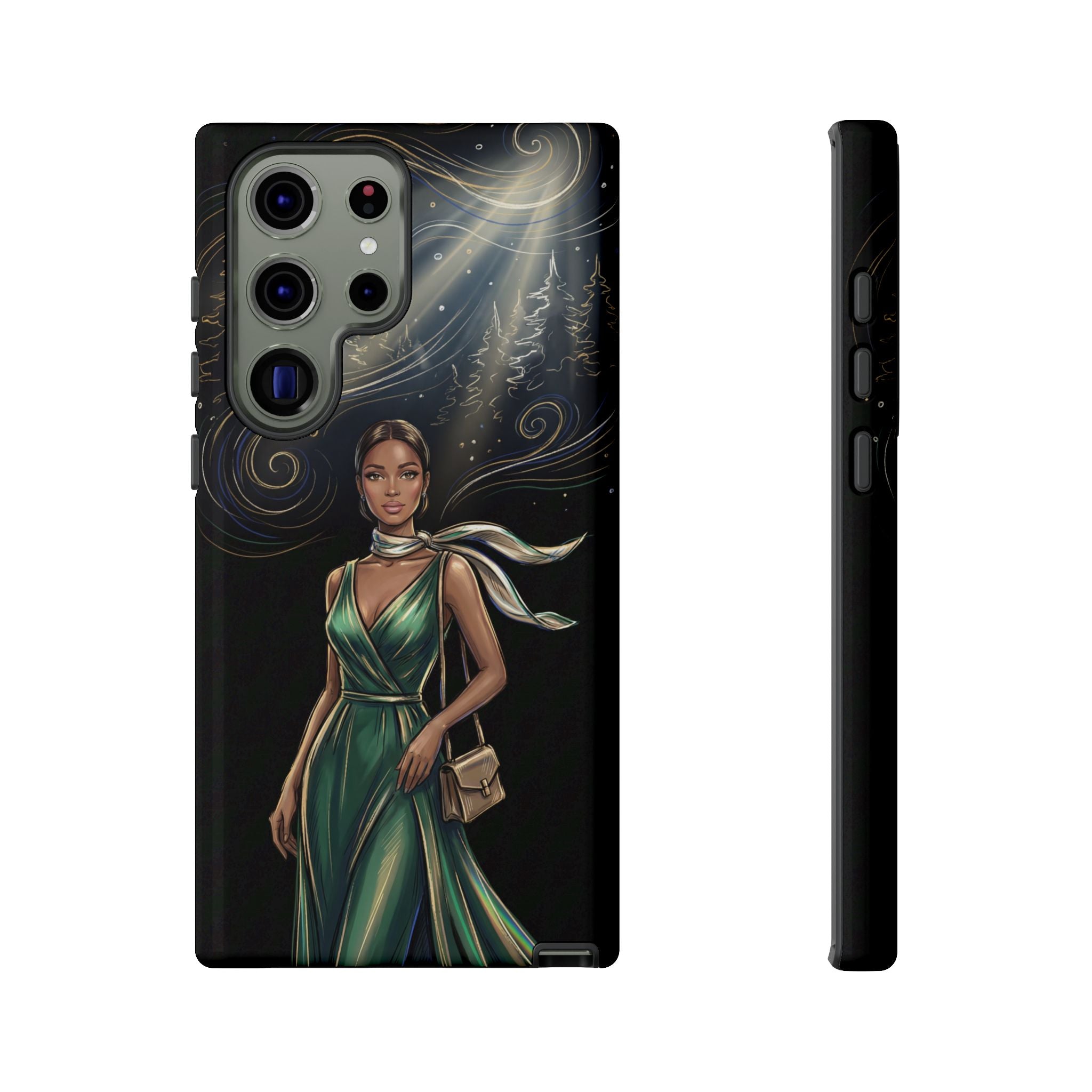 Elegant Woman in Green Dress Art Protective Tough Samsung Galaxy Phone Case
