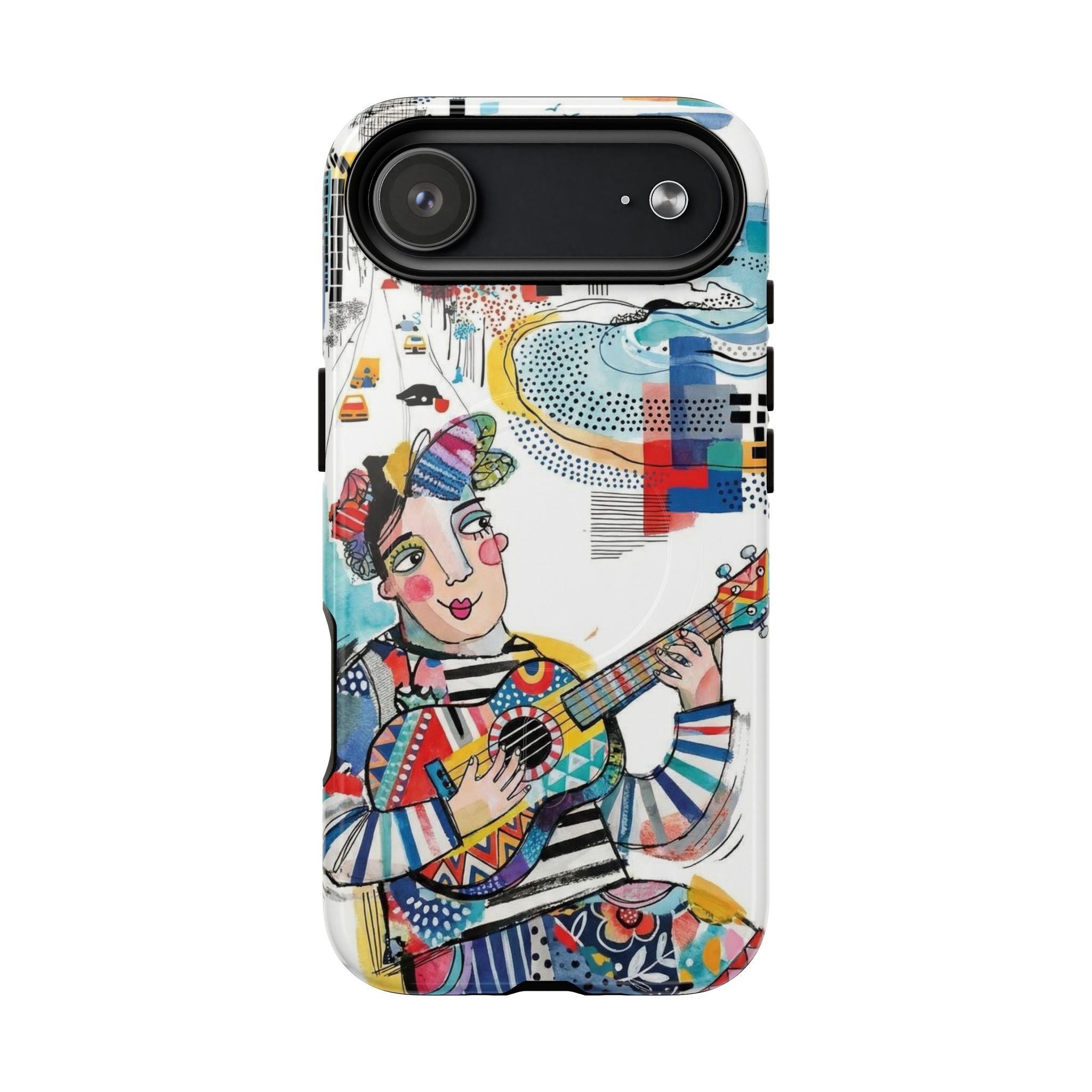 Artistic Musician MagSafe iPhone Case | Colorful Guitar Cityscape Tough Case