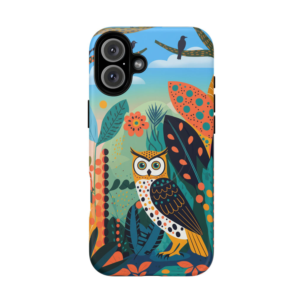 Botanical Forest Colourful Owl MagSafe iPhone Case