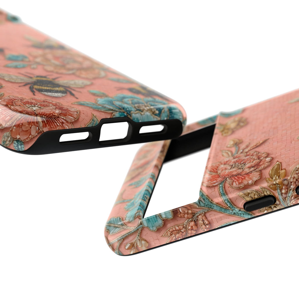 Custodia per telefono Google Pixel "Floral Bee Tough" | Cover protettiva vintage rosa floreale