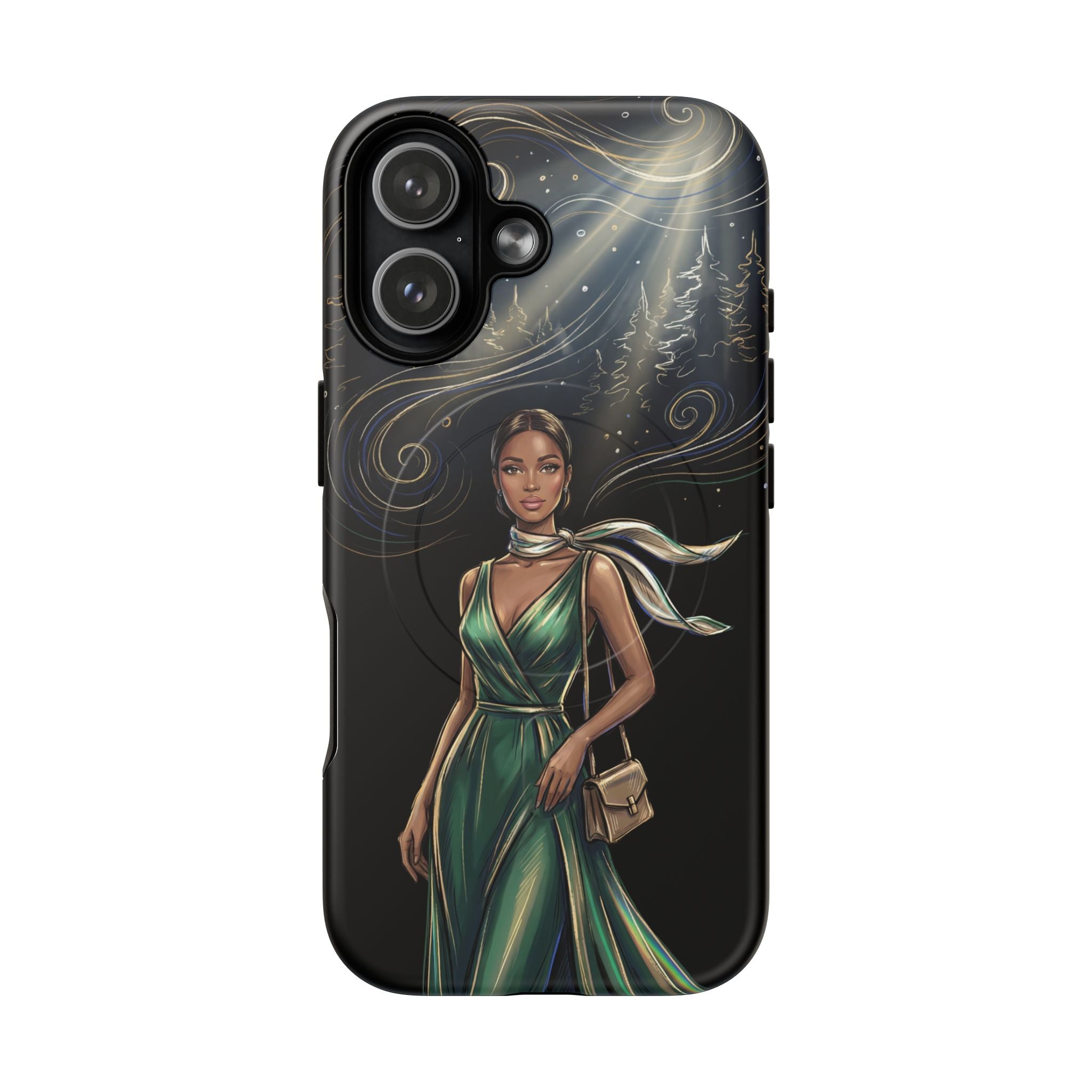Elegant Woman in Green Dress Art Protective Tough MagSafe iPhone Case