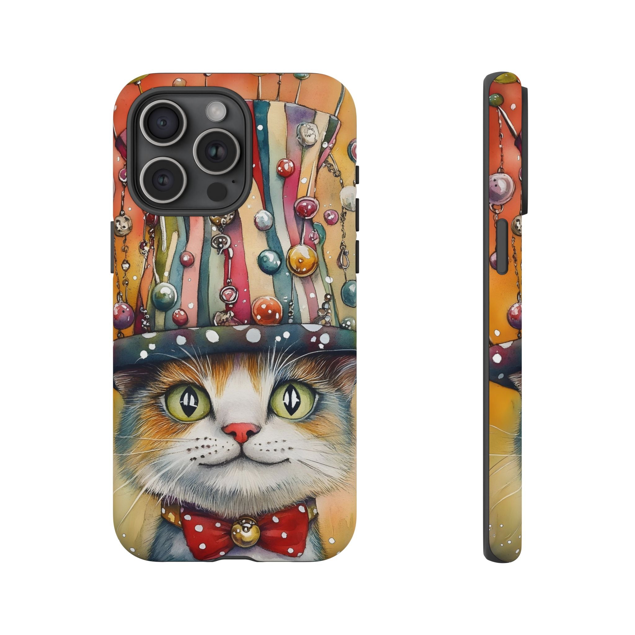Cat in Colorful Top Hat iPhone Case — Whimsical Cat Art iPhone Case