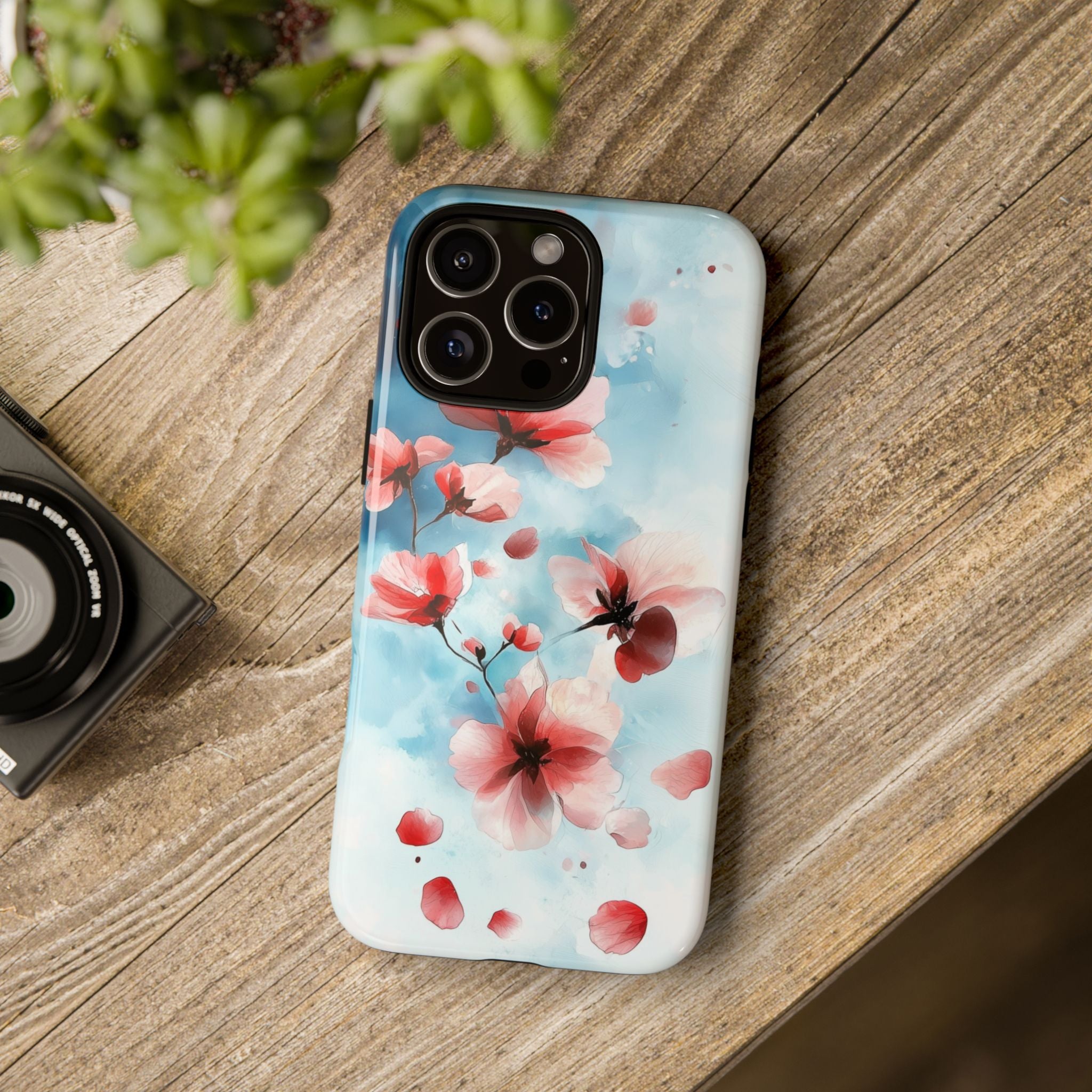 Floral Cherry Blossom iPhone Case | Pastel Pink Blue