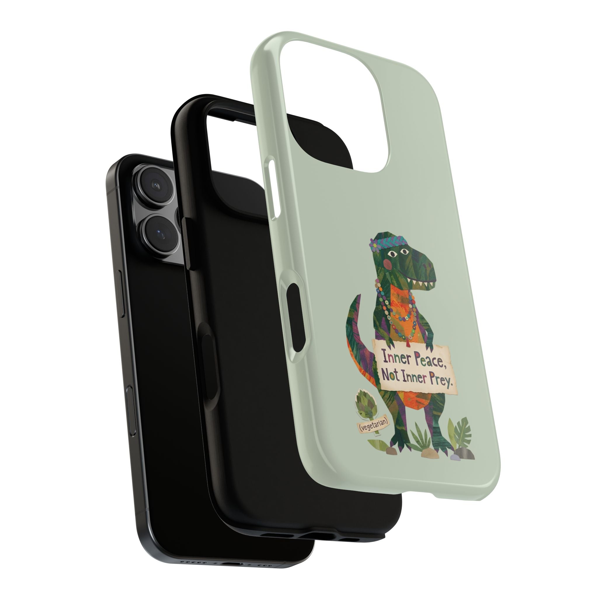 Funny T Rex Tough iPhone Case | Sage Green Inner Peace Dinosaur Cover