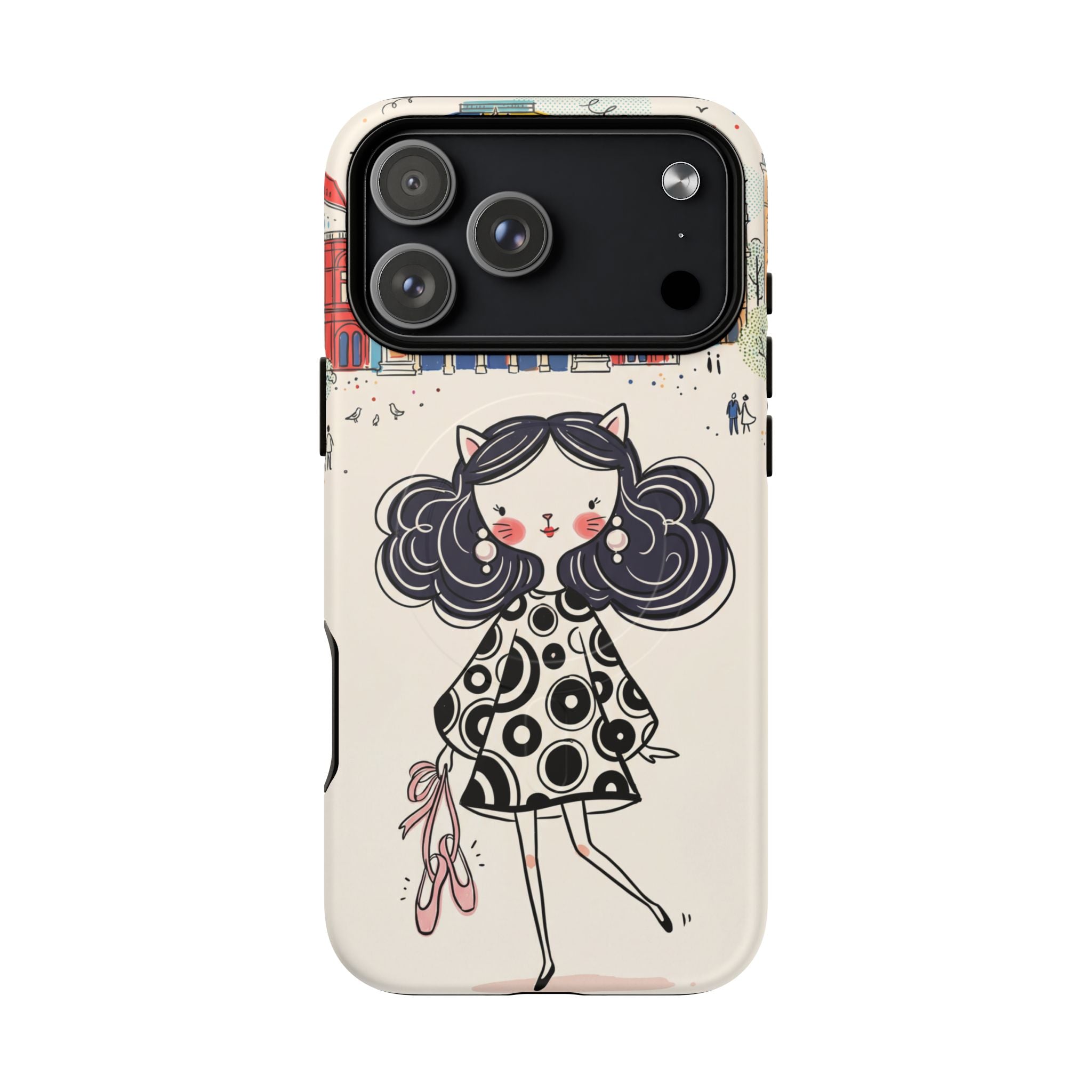 Cute Parisian Cat Girl MagSafe iPhone Case | Ballet Slippers Illustration Tough Case