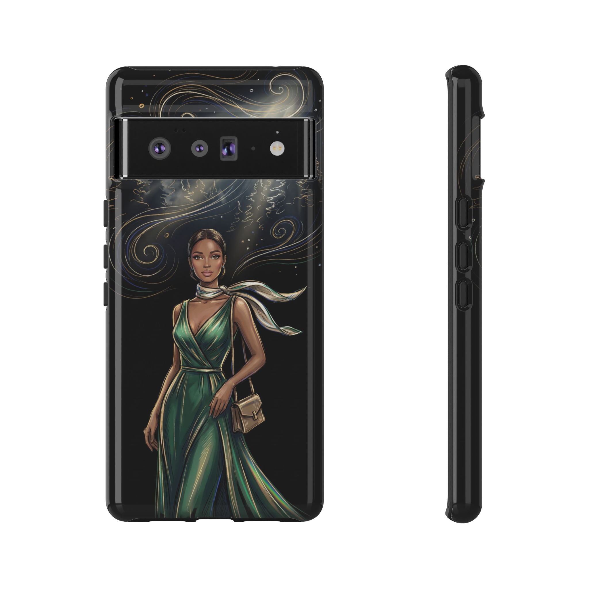 Elegant Woman in Green Dress Art Protective Tough Google Pixel Phone Case
