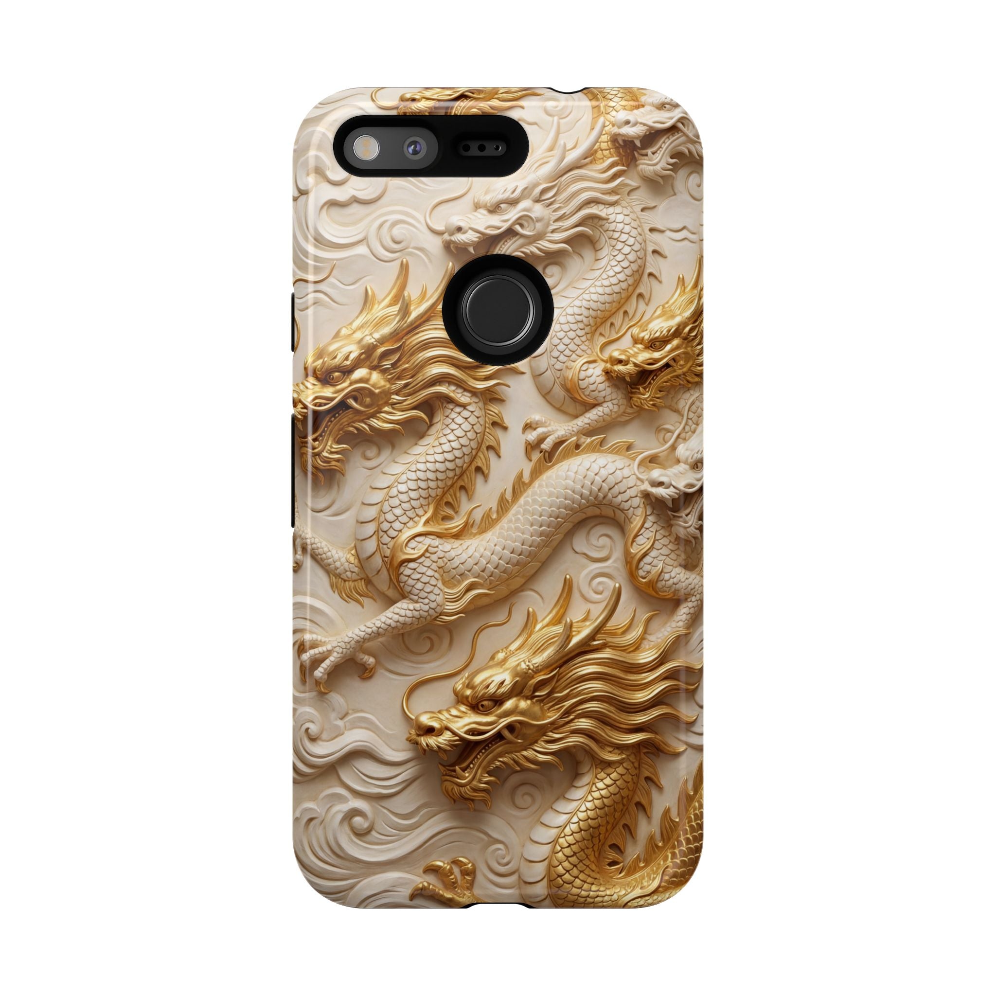 Dragon Relief Google Pixel Case — Gold Carved Dragon Protective Cover