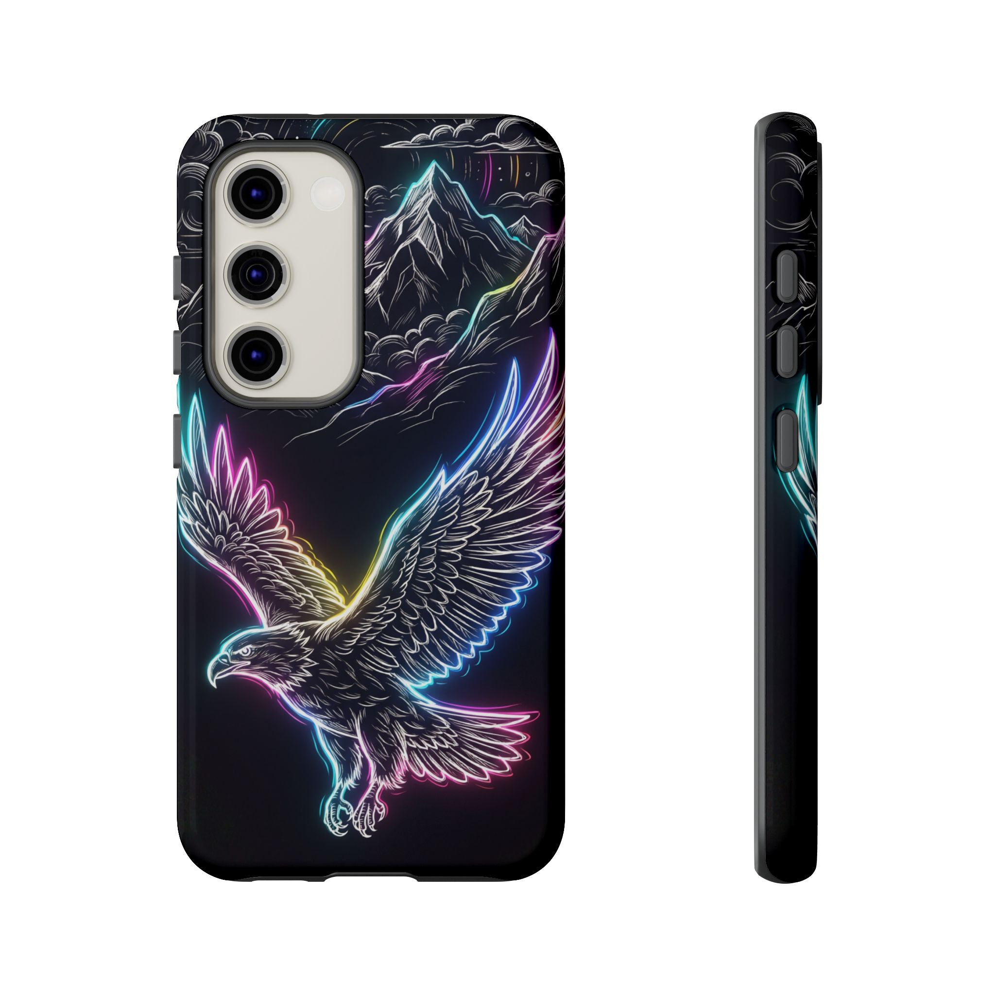 Neon Eagle Samsung Galaxy Phone Case with Mountain Design