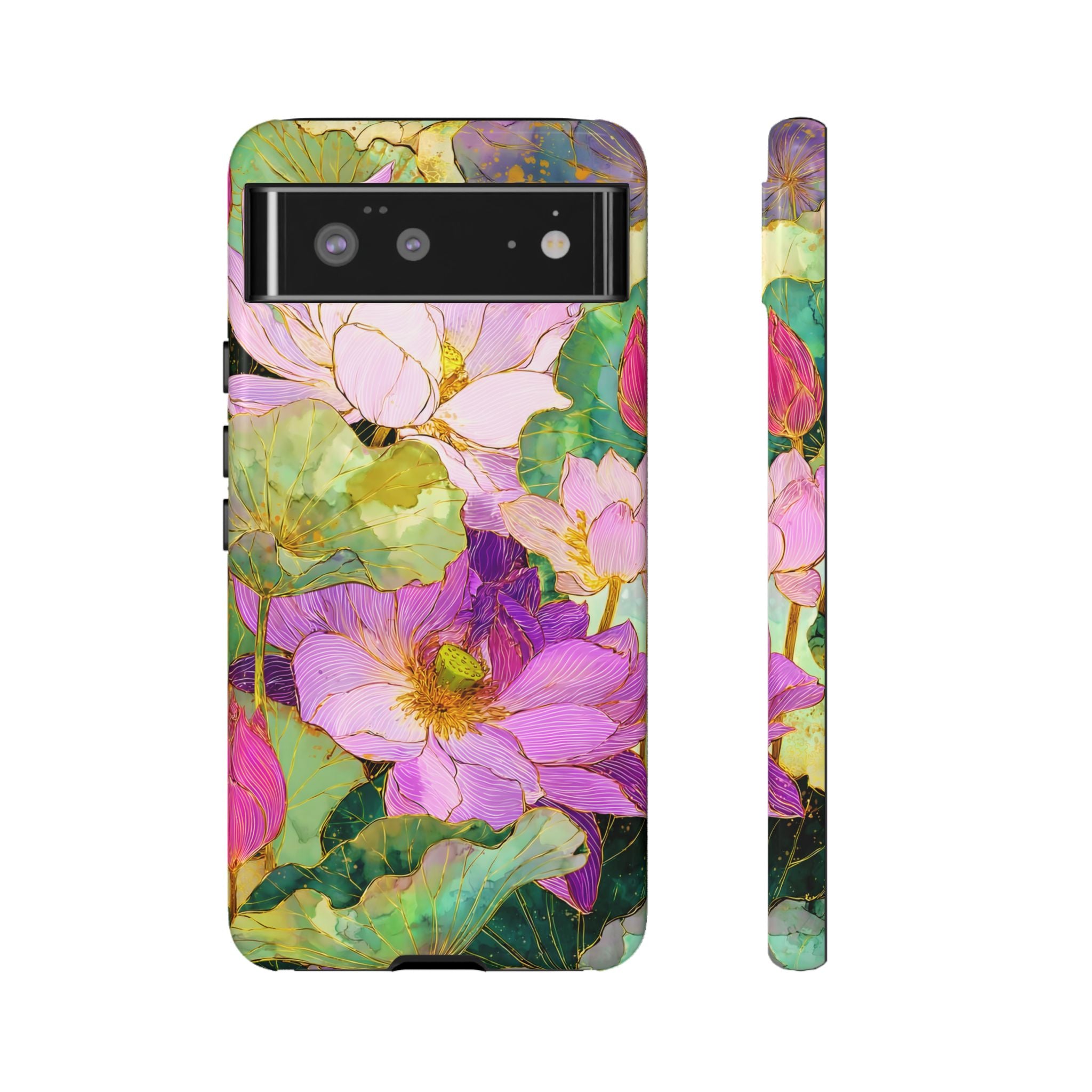 Floral Watercolor Tough Google Pixel Phone Case | Pink Lotus Garden Protective Cover